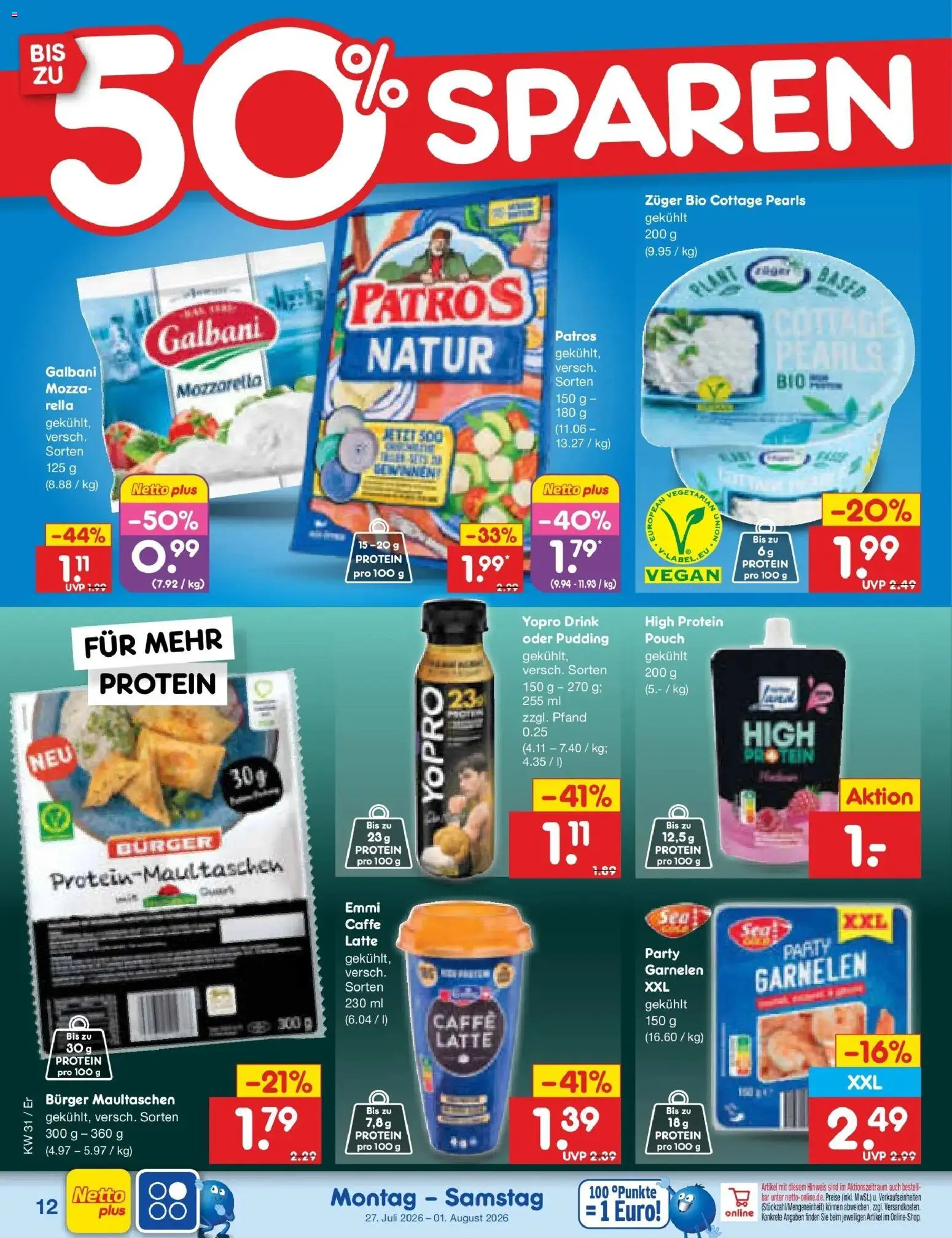 Netto Marken-Discount Prospekt Naumburg – gültig ab 27.07.2026 | Seite: 20 | Produkte: Burger, Garnelen, Pudding, Maultaschen