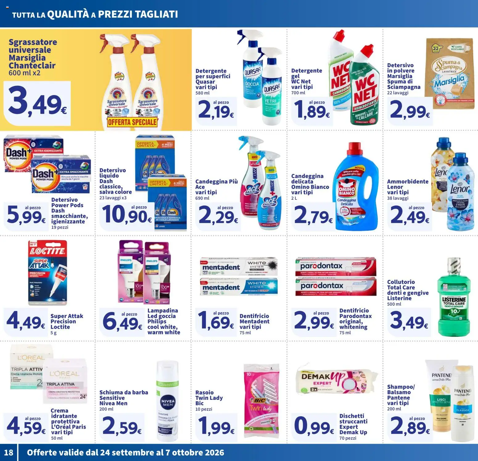 Volantino SIGMA del 24/09/2026 | Pagina: 18 | Prodotti: Schiuma da barba, Dentifricio, Detergente, Candeggina