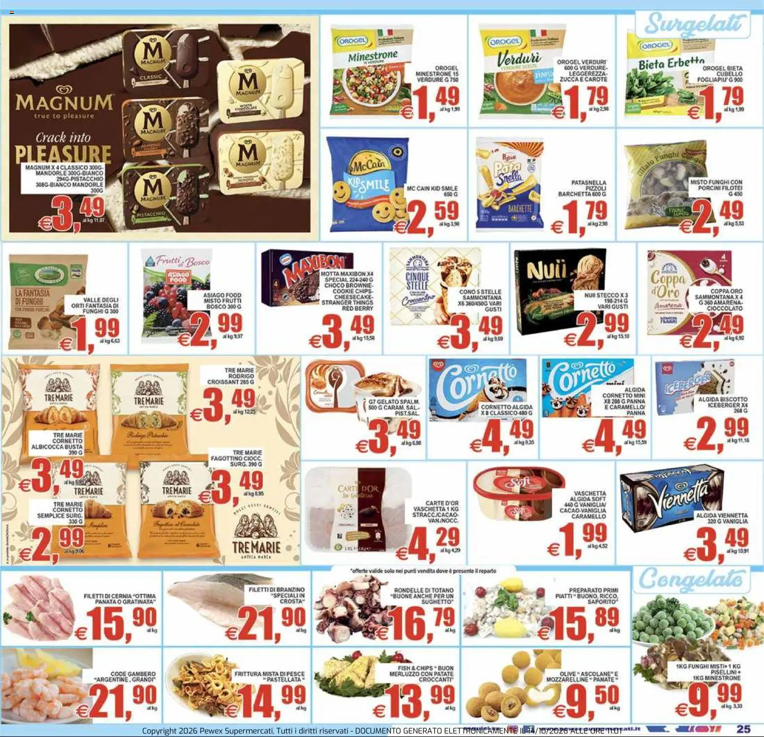 Volantino Pewex del 14/10/2026 | Pagina: 25 | Prodotti: Merluzzo, Gelato, Carote, Funghi