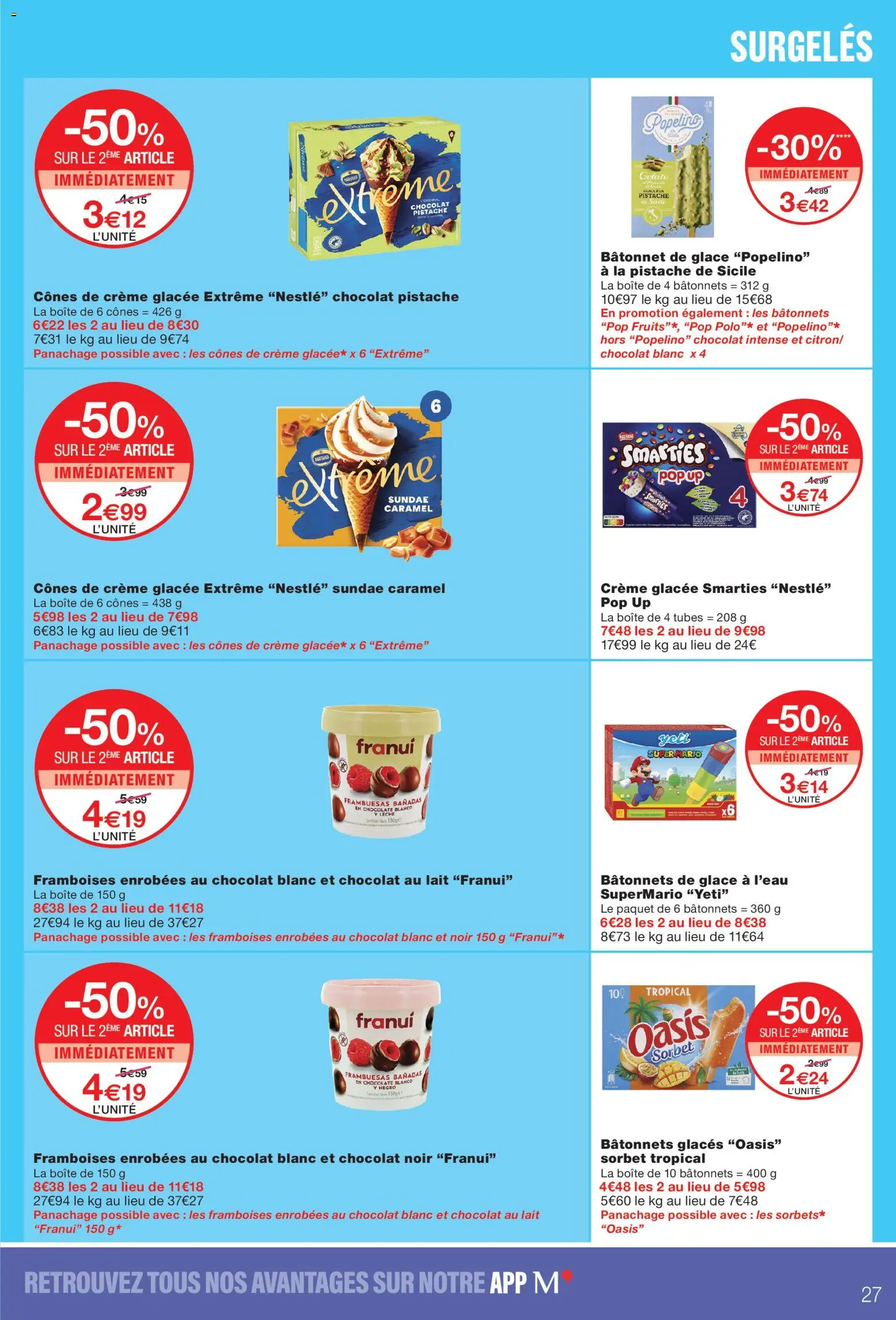 {H1} | Page: 27 | Produits: Glaces, Glace à l'eau, Chocolat blanc, Framboises
