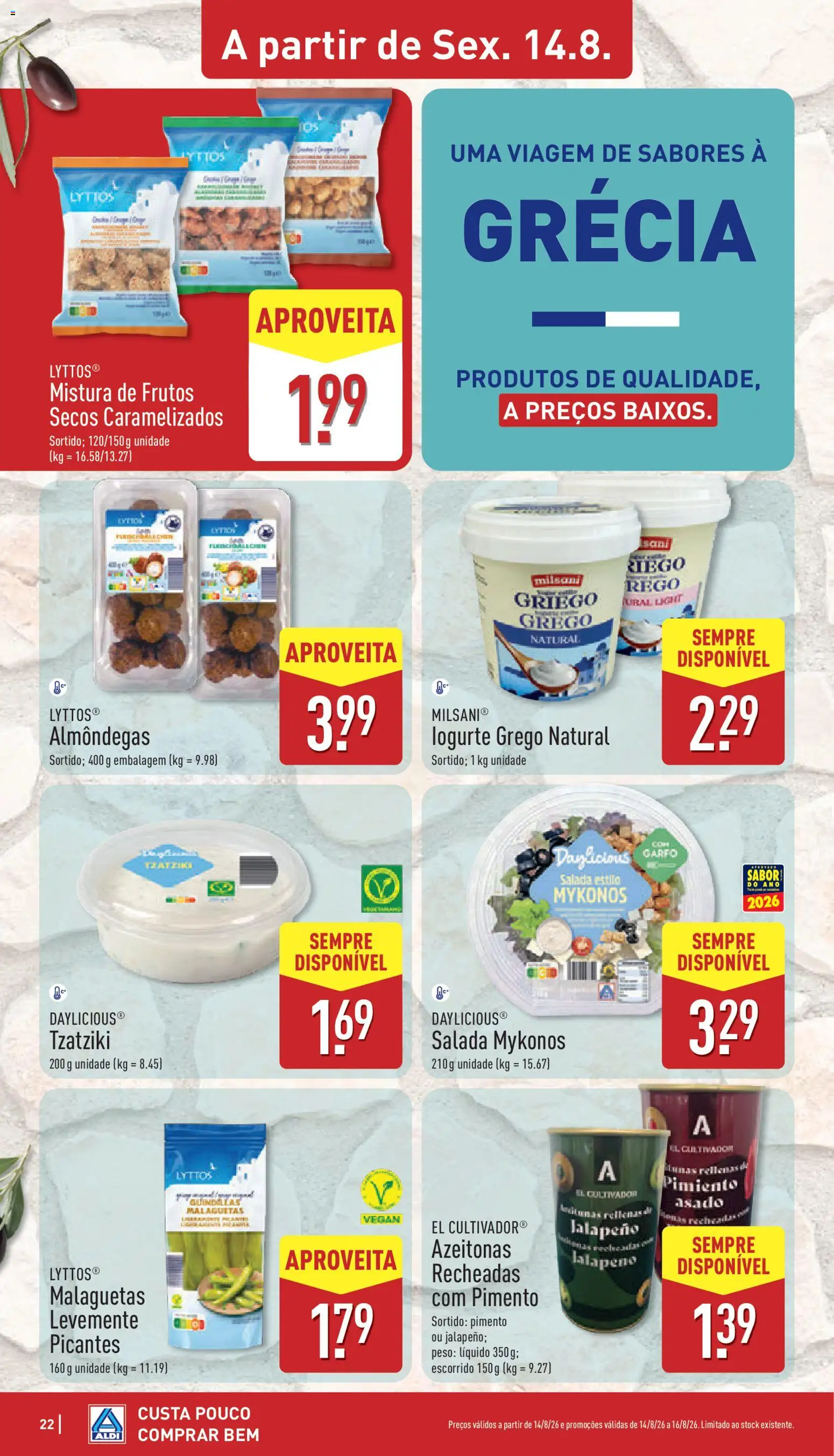 Aldi folheto │ válido de 10/08/2026 | Página: 22 | Produtos: Azeitonas, Iogurte, Salada