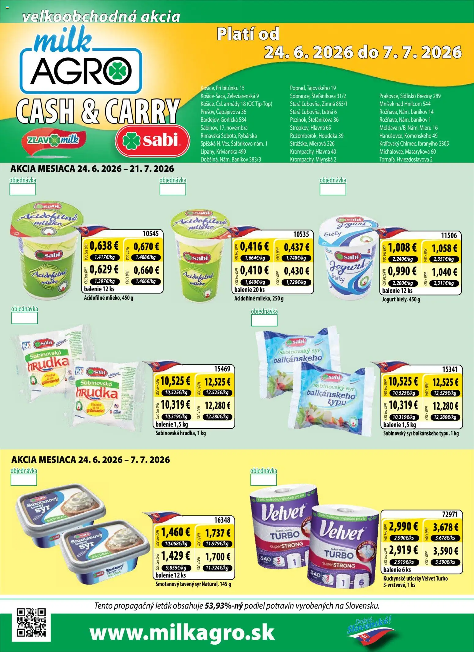 Nové Milk Agro akcie – leták je platný od 24.06.2026 | Strana: 1 | Produkty: Mlieko, Syr, Jogurt