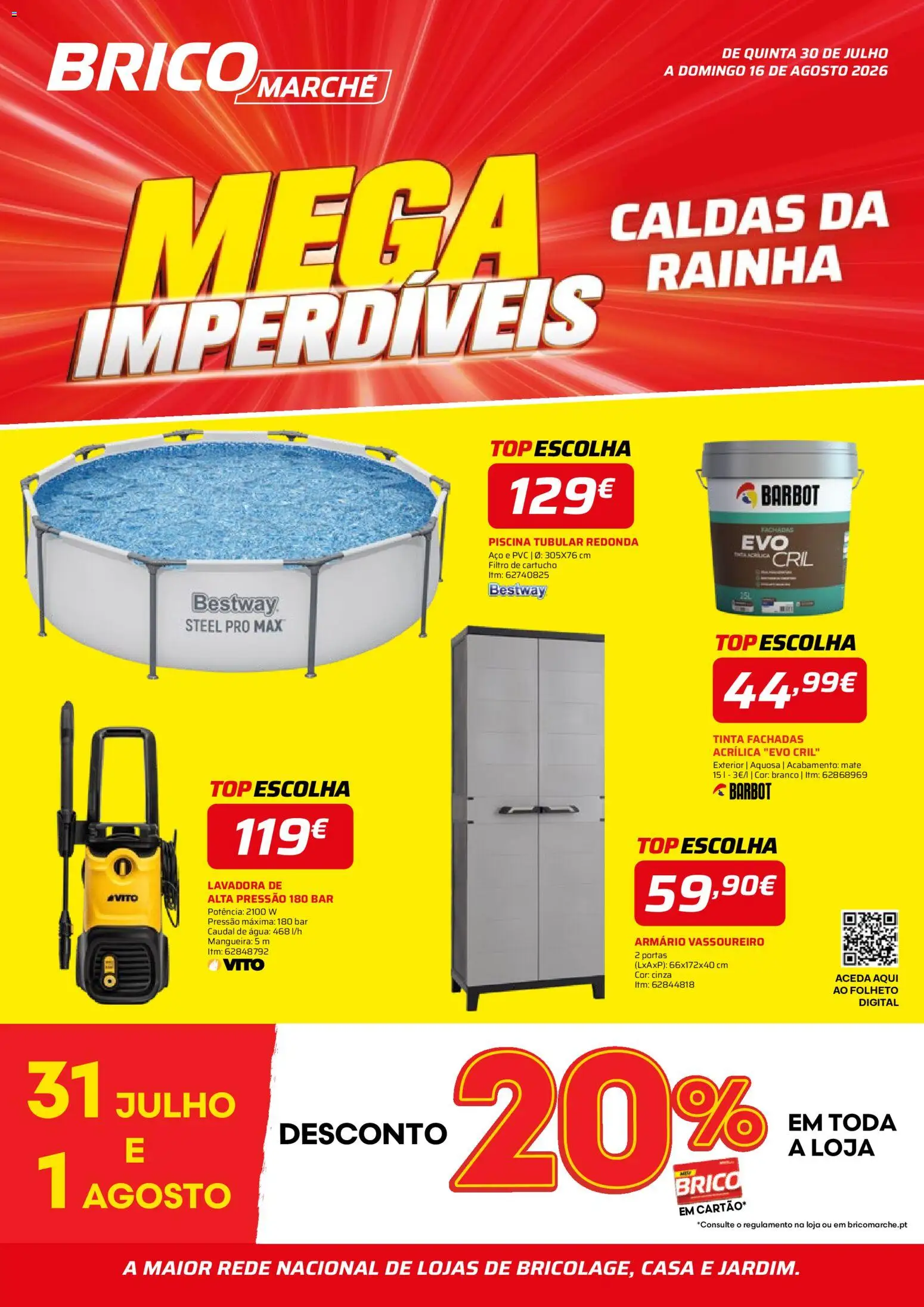 BricoMarché Folheto 11 - Mega Imperdíveis - Caldas da Rainha │ válido de 30/07/2026 | Página: 1 | Produtos: Piscina, Top, Tinta, Mangueira