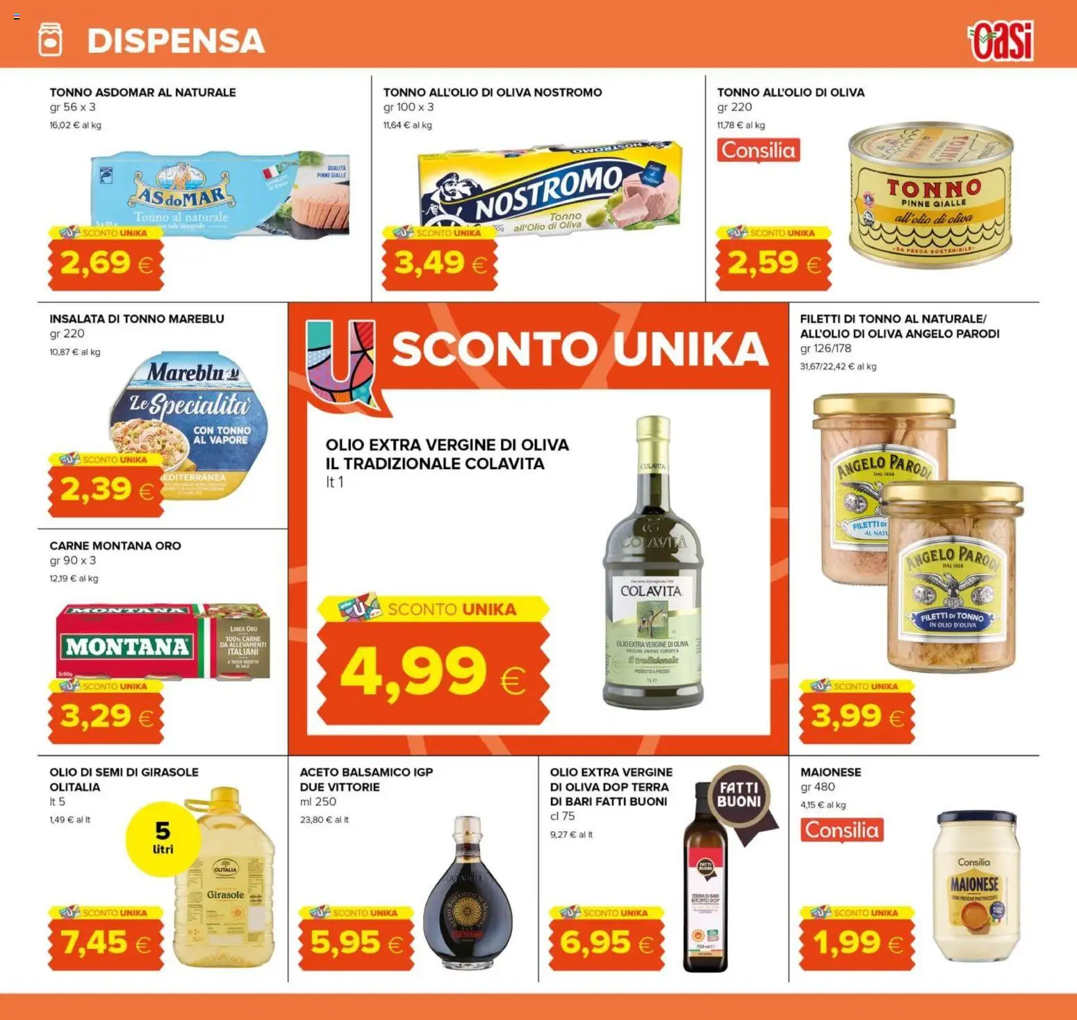Volantino Oasi del 10/08/2026 | Pagina: 15 | Prodotti: Insalata, Olio, Tonno al naturale, Carne