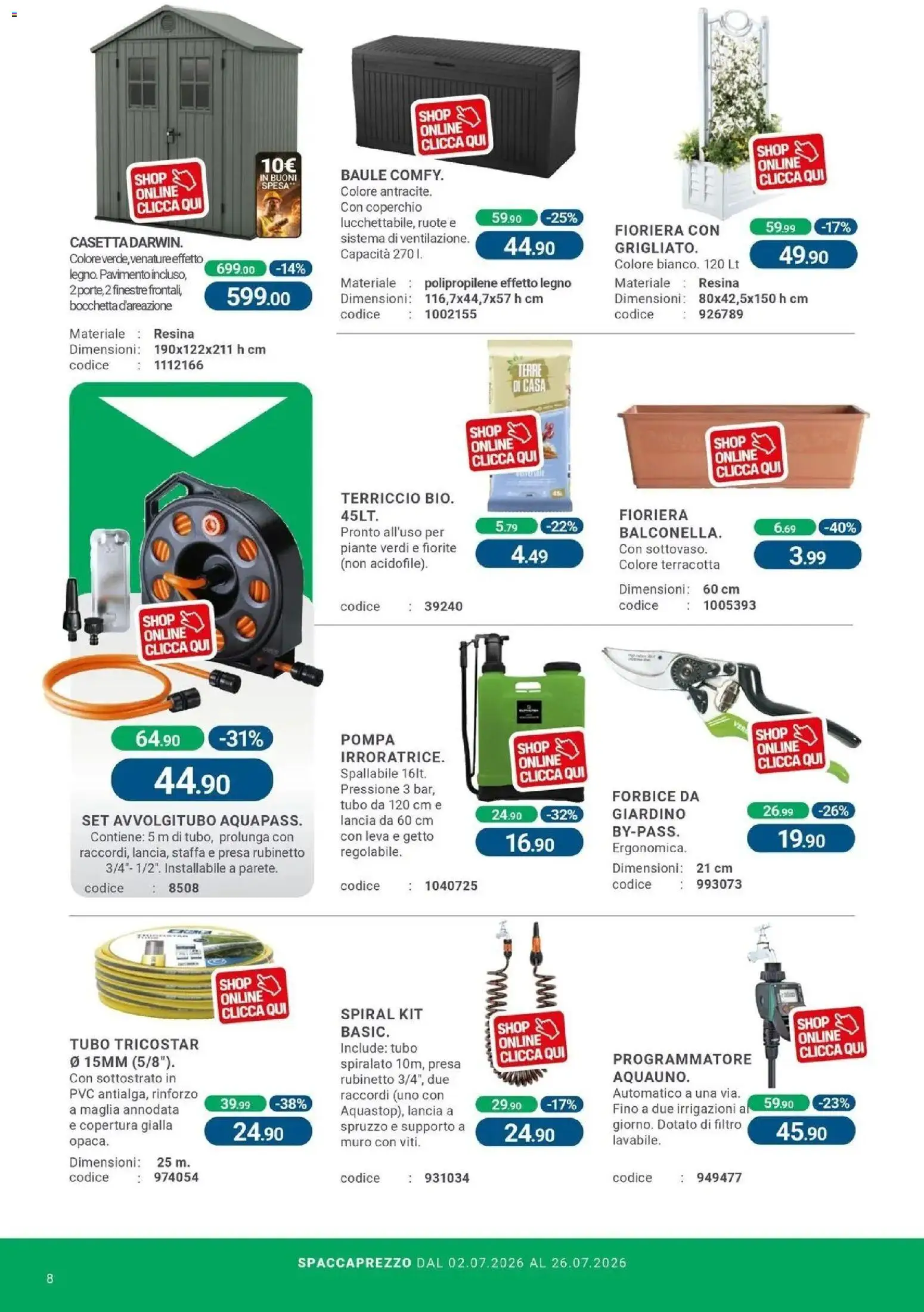 Volantino CFadda del 01/07/2026 | Pagina: 8 | Prodotti: Fioriera, Forbice, Baule, Presa