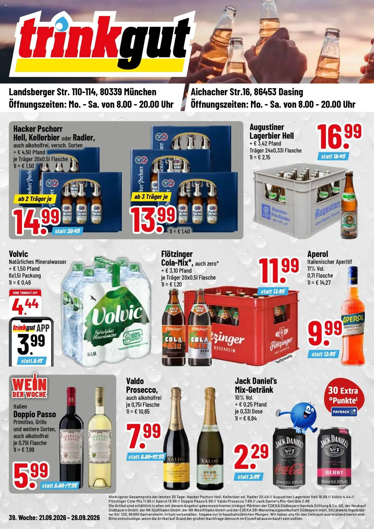 Trinkgut Prospekt München (ab 21.09.2026) » Angebote online | Seite: 1 | Produkte: Cola, Jack Daniel's, Radler, Volvic