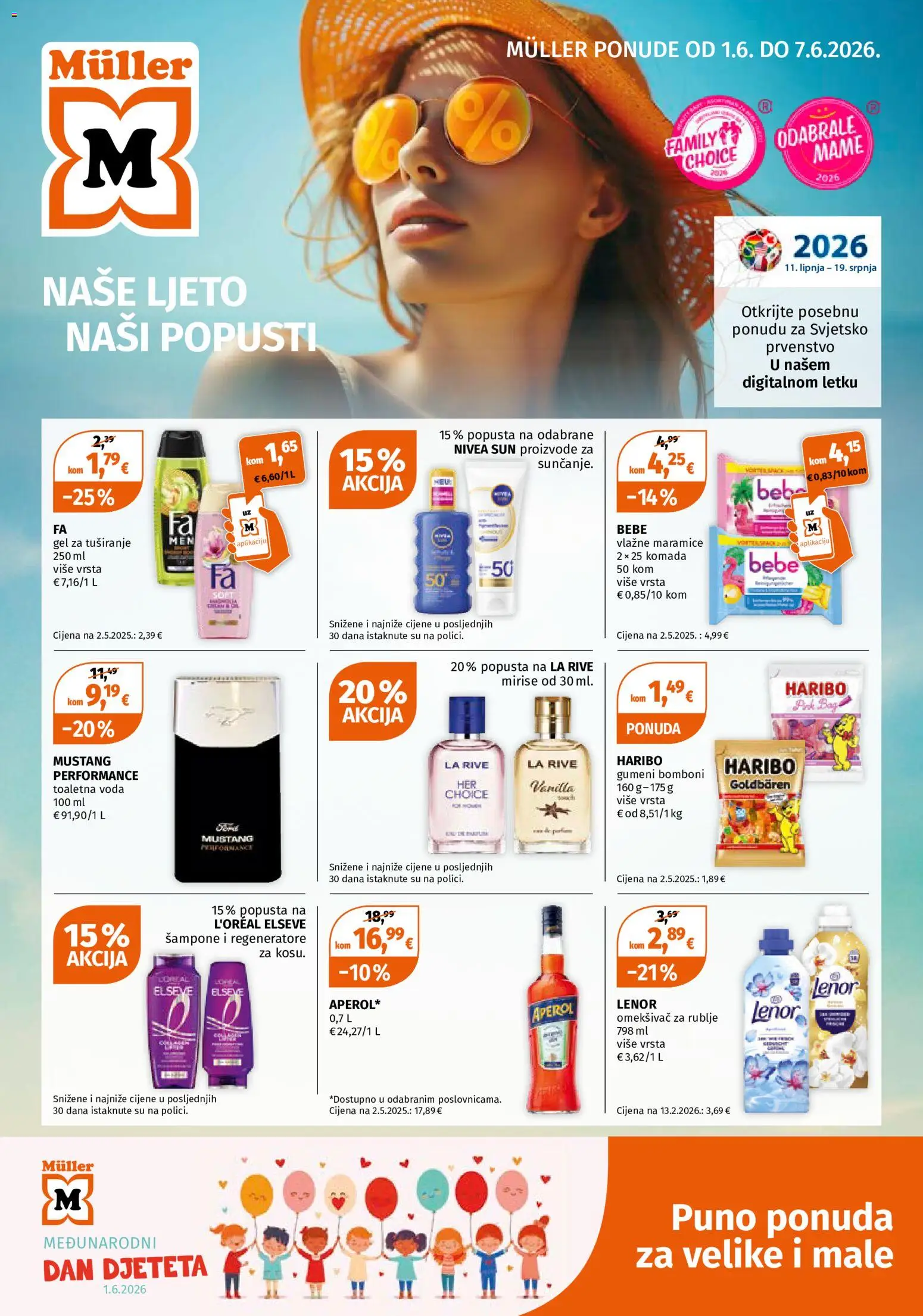 Müller katalog | vrijedi od 01.06.2026 | Stranica: 1 | Proizvodi: Bomboni, Voda, Nivea, Lenor