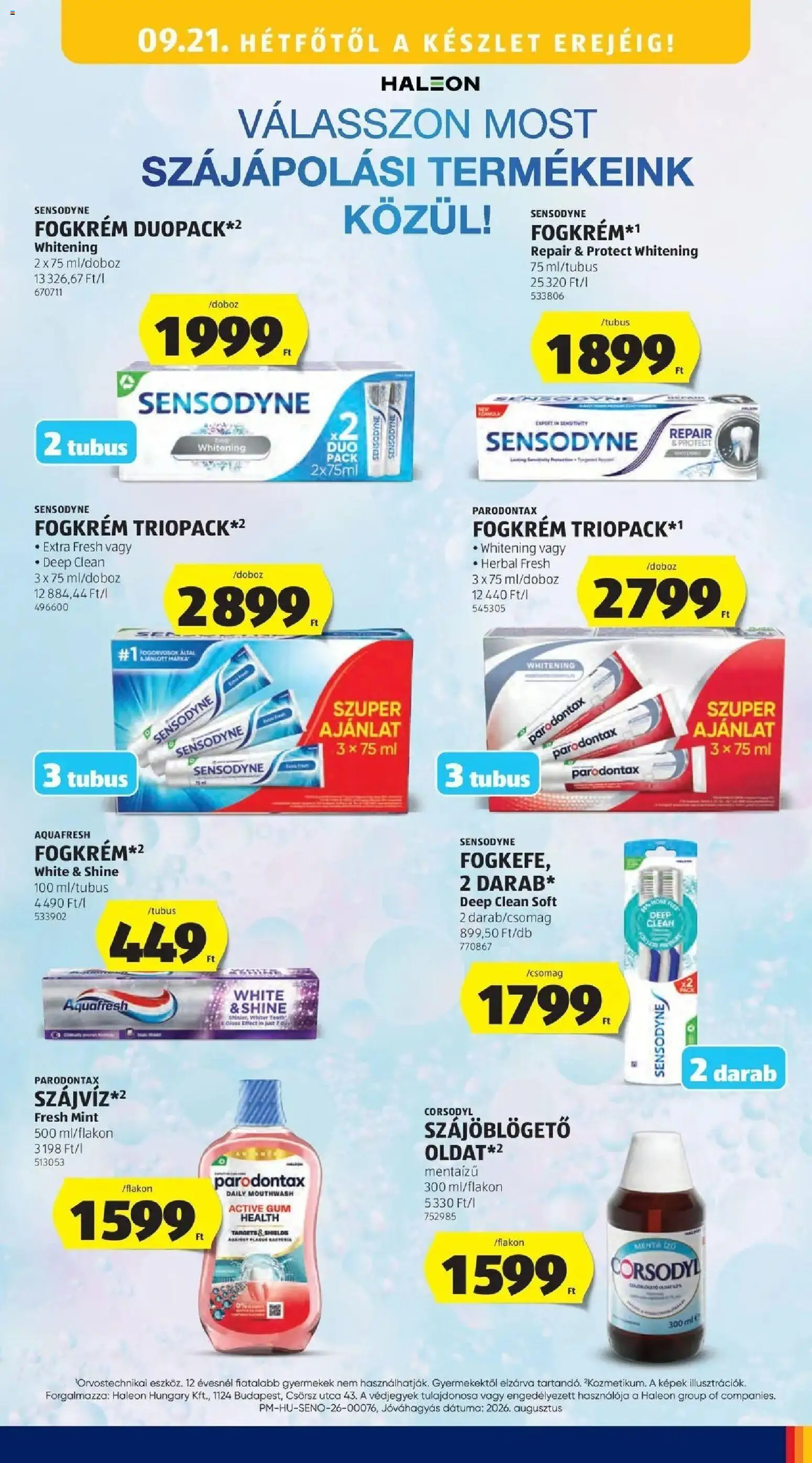Aldi aktuális akciós újság - 2026.09.17. -tól/töl > akció, lapozható szórólap 🛍️ | Oldal: 19 | Termékek: Aquafresh, Fogkrém, Szájvíz