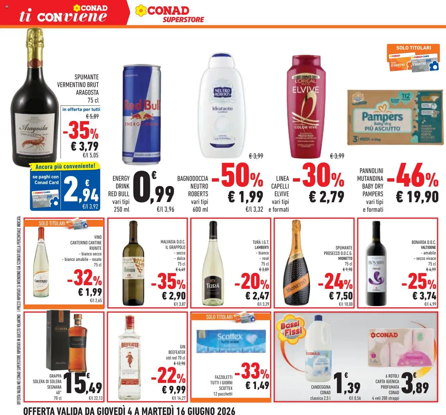 Volantino Conad del 04.06.2026 | Pagina: 30 | Prodotti: Prosecco, Spumante, Pampers, Doccia