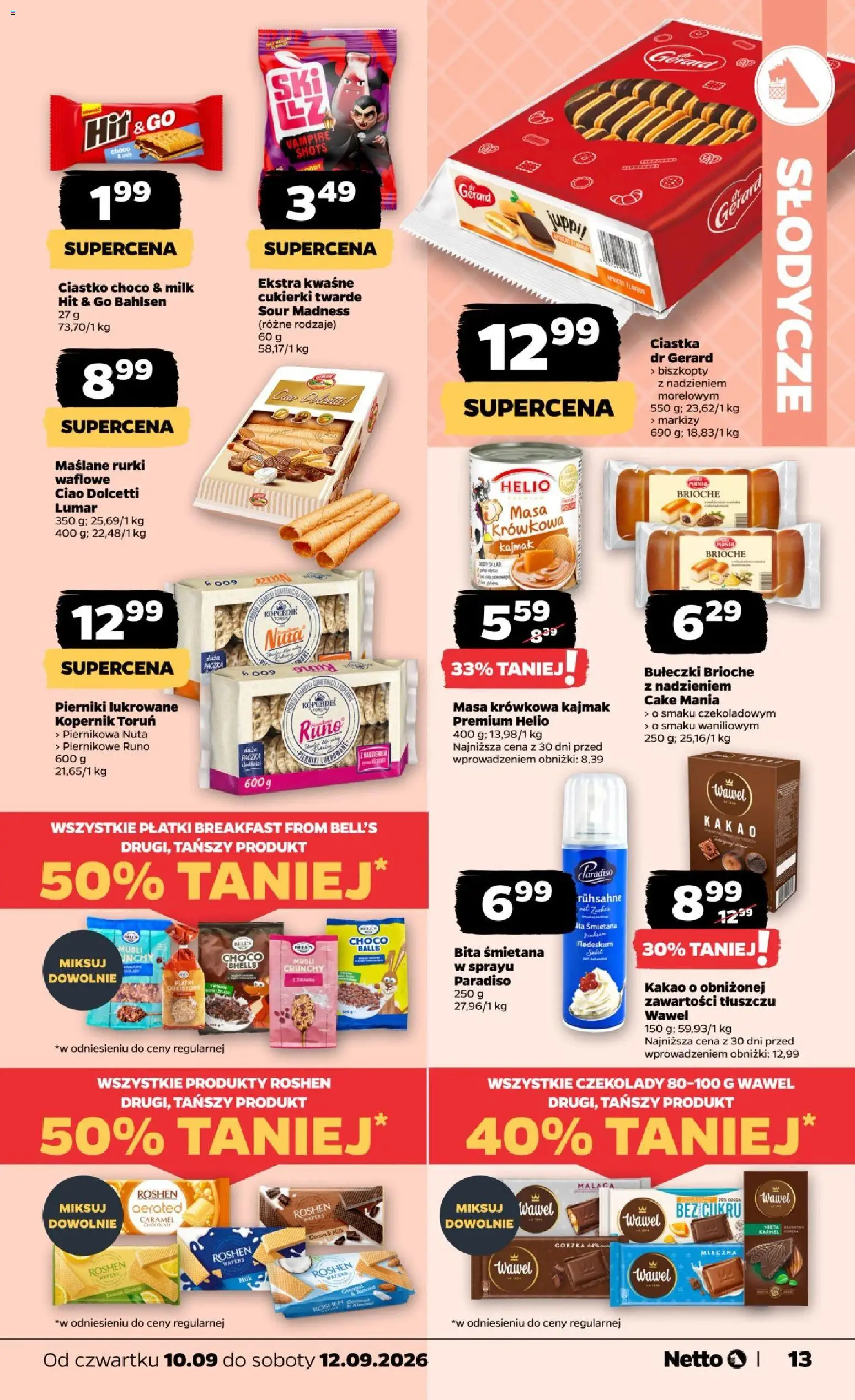 Netto gazetka od czwartku od 10.09.2026 | Strona: 13 | Produkty: Słodycze, Kakao, Musli, Śmietana
