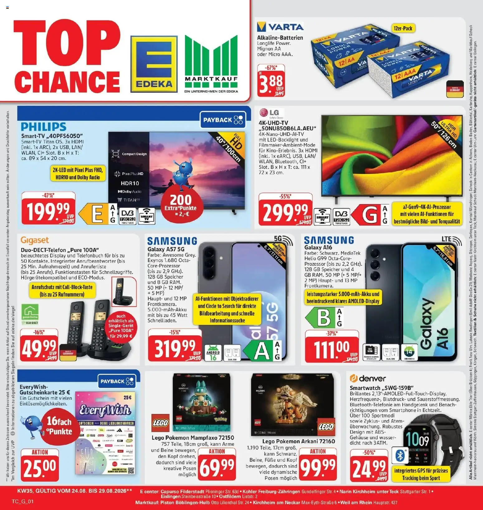 E center Prospekt Eislingen (ab 24.08.2026) zum Blättern | Seite: 29 | Produkte: Smartwatch, Samsung, Wasser, Smartphone
