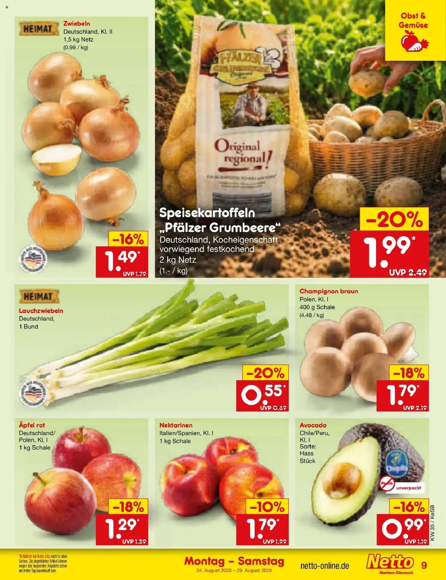 Netto Marken-Discount Prospekt Koblenz (ab 24.08.2026) » Angebote | Seite: 11 | Produkte: Nektarinen, Zwiebeln, Gemüse, Obst