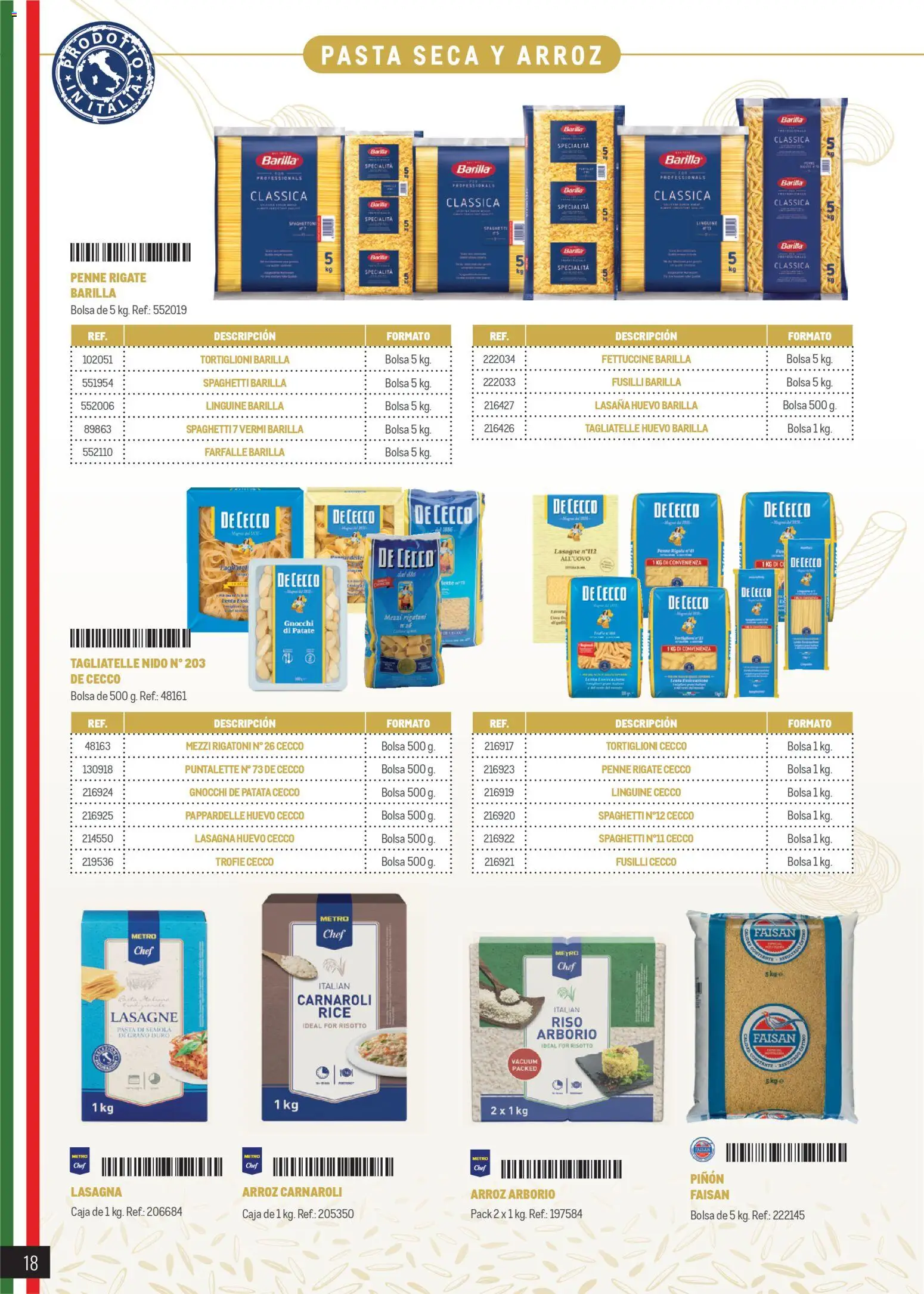 Makro Restaurantes italianos Canarias │ válido desde el 27.03.2026 | Página: 18 | Productos: Arroz, Pasta, Lasaña, Δαχτυλίδι φωτός