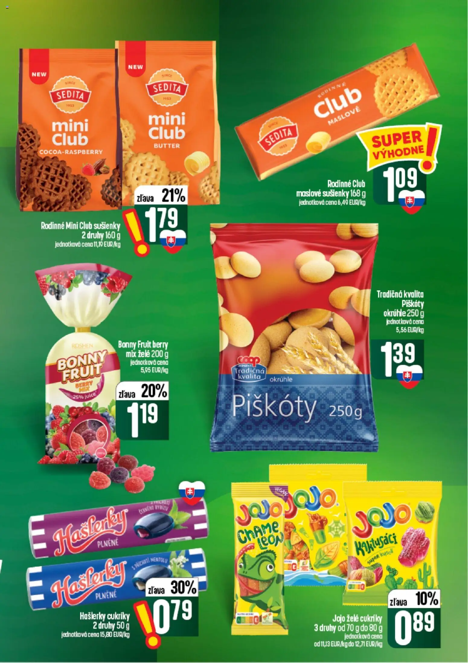 Nové COOP Jednota akcie – leták je platný od 24.09.2026 | Strana: 39 | Produkty: Piškóty, Sušienky, Cukríky, Maslove sušienky