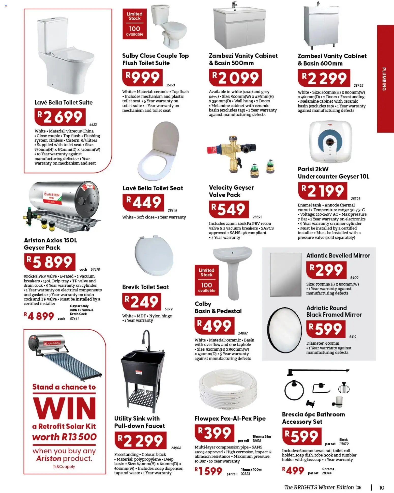 New Brights Hardware catalogue – valid from 01/07/2026 | Page: 11 | Products: Pedestal, Toilet, Towel, Geyser