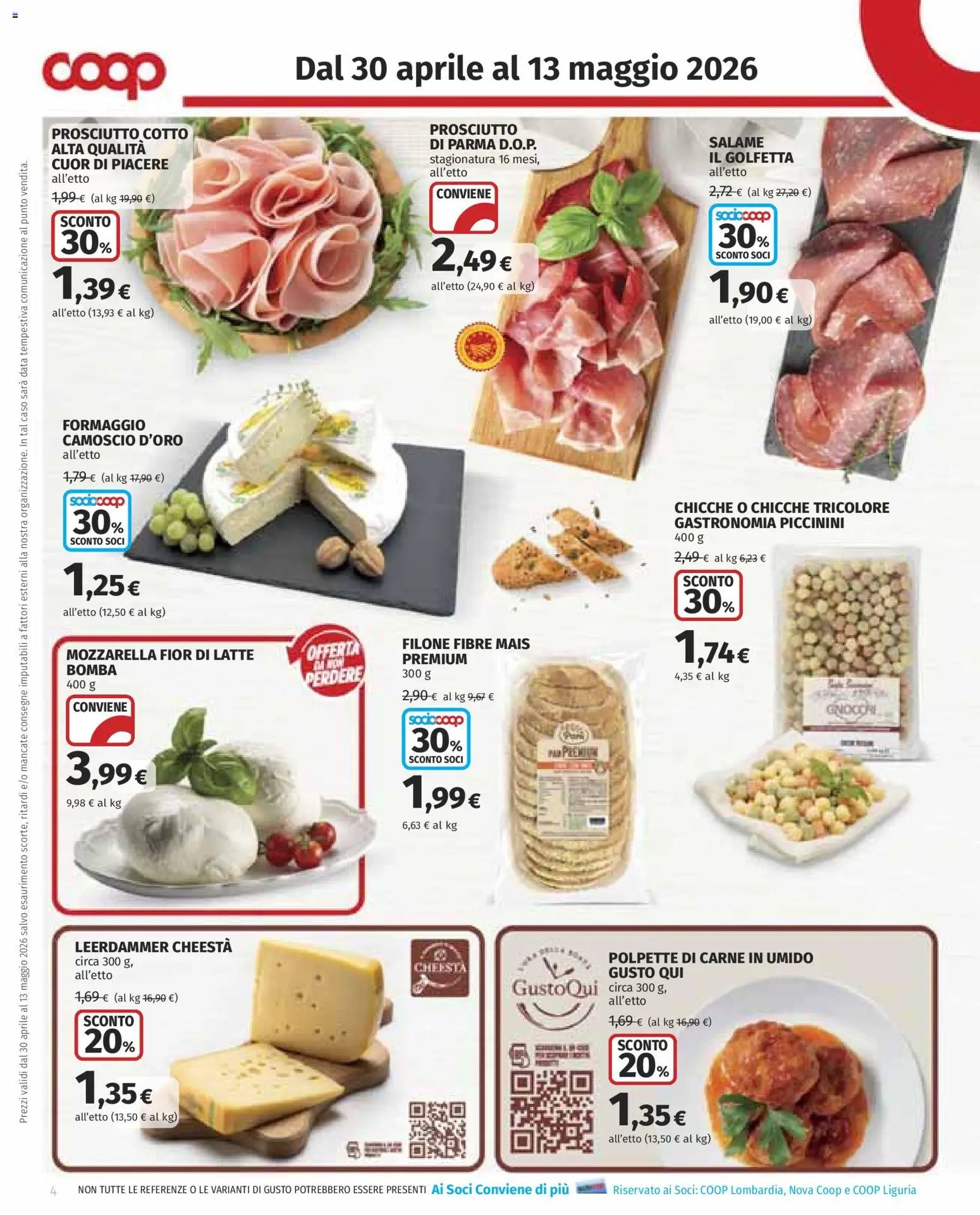 Volantino COOP del 30.04.2026 | Pagina: 4 | Prodotti: Prosciutto Cotto, Salame, Latte, Formaggio