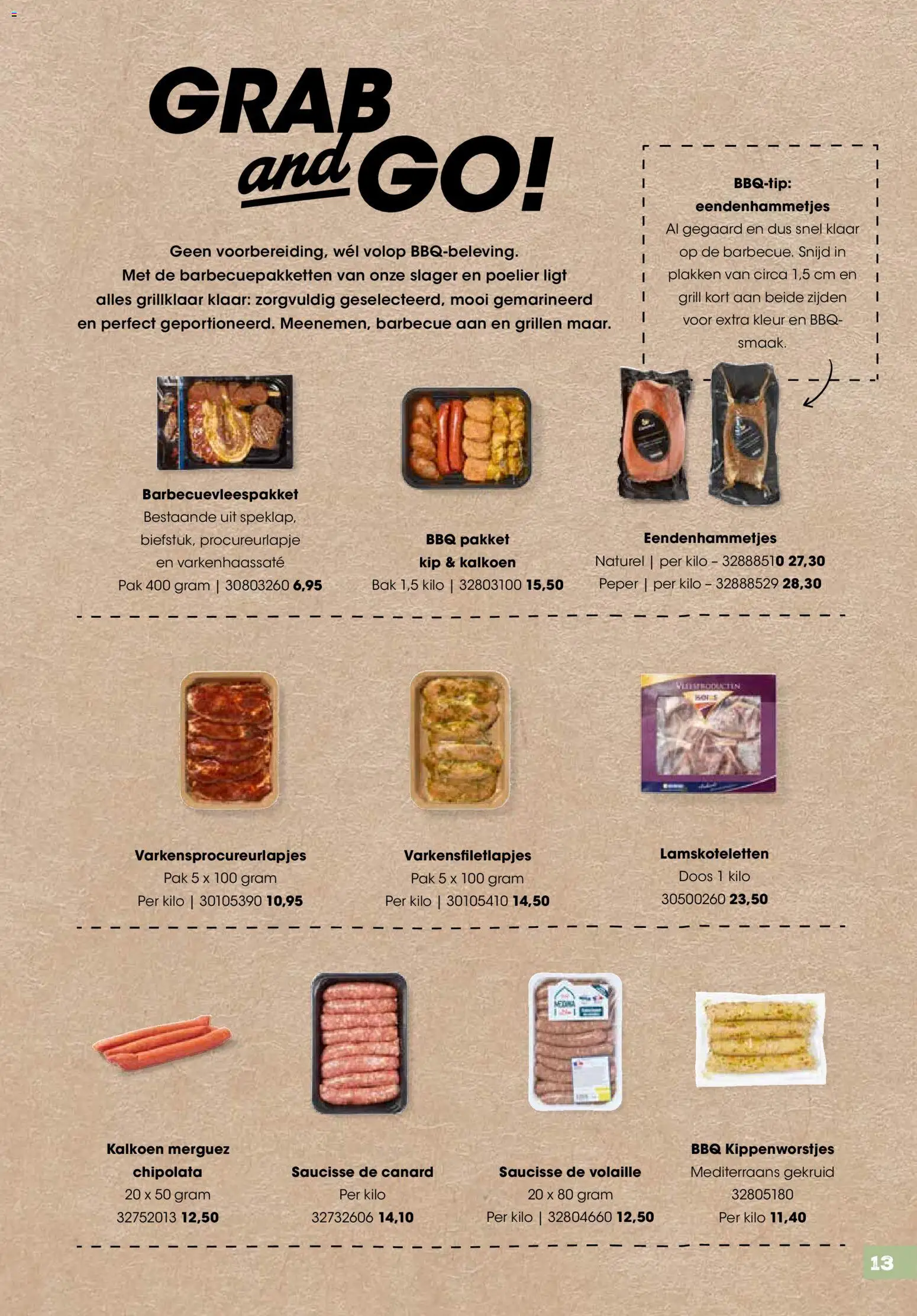 {H1} | Pagina: 13 | Producten: Kalkoen, Merguez, Chipolata, Grill