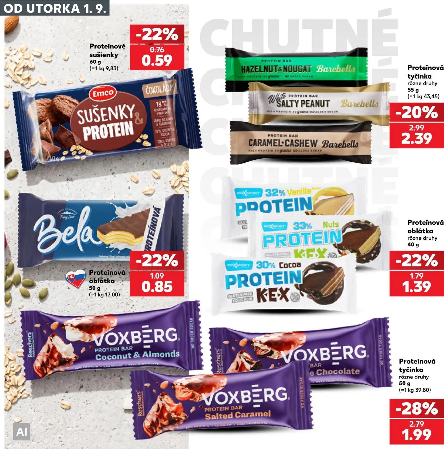 Kaufland SK akciós ujság - amely érvényes a következő dátumtól: 2026.09.01. | Oldal: 20 | Termékek: Protein bar, Protein