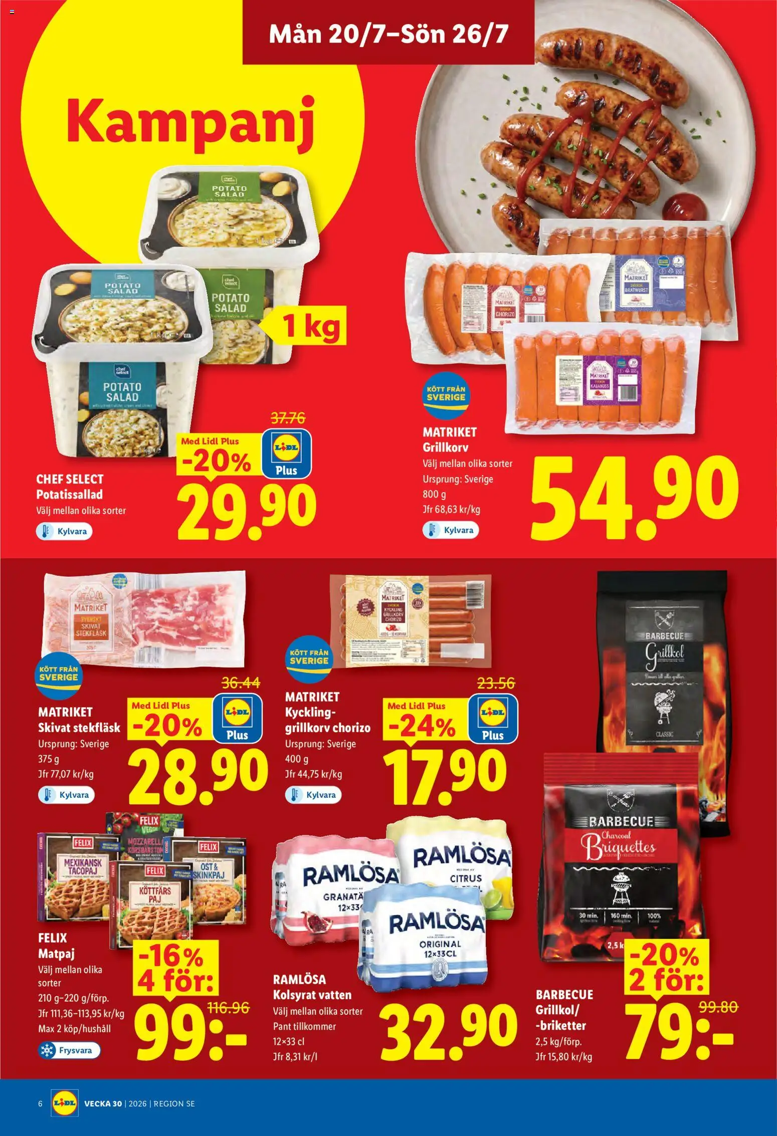 Lidl reklamblad aktuell från 20/07/2026 | Sida: 6 | Produkter: Köttfärs, Mozzarella, Vatten, Kött