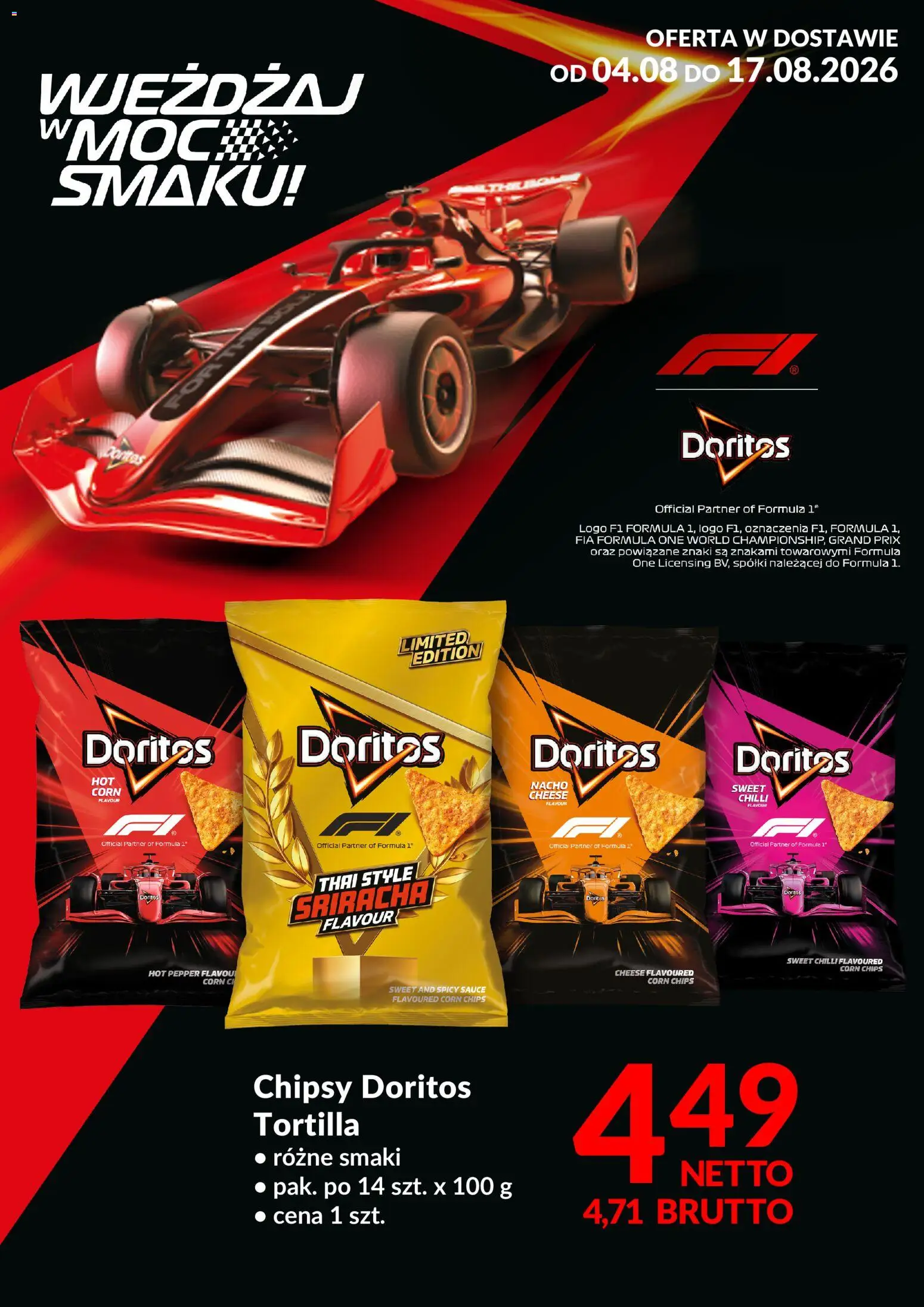 Makro gazetka - Doritos od 04.08.2026 | Strona: 1 | Produkty: Chipsy, Tortilla, Sriracha, Doritos