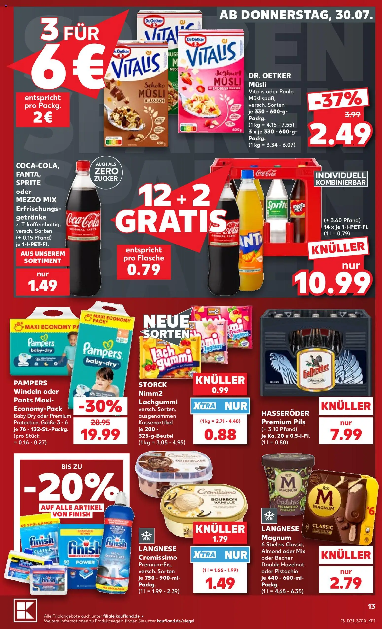 Kaufland Prospekt Rostock – gültig ab 30.07.2026 | Seite: 13 | Produkte: Langnese, Sprite, Cola, Oder mezzo mix