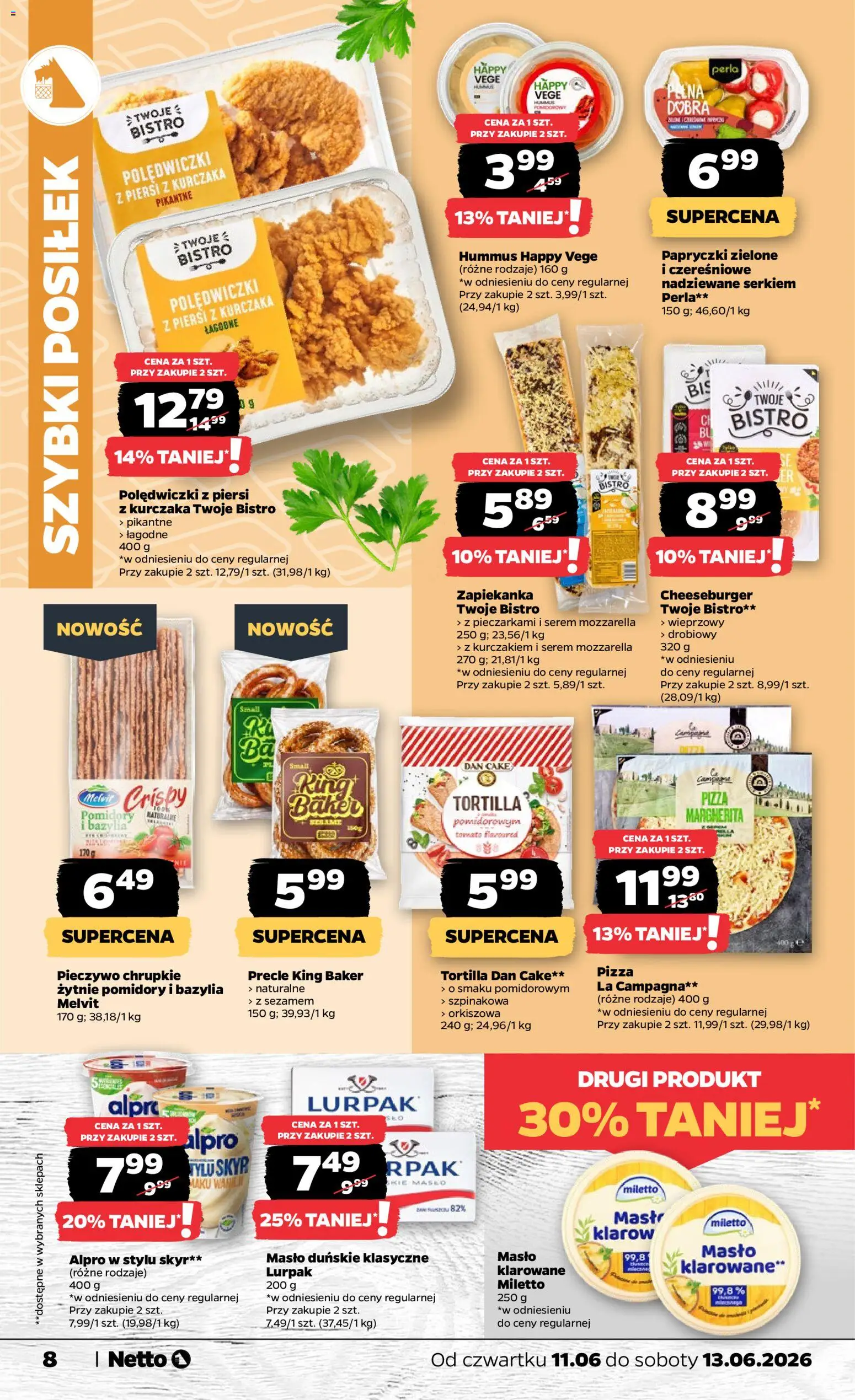 Netto gazetka od czwartku spożywcza od 11.06.2026 | Strona: 8 | Produkty: Alpro, Masło, Pizza, Skyr