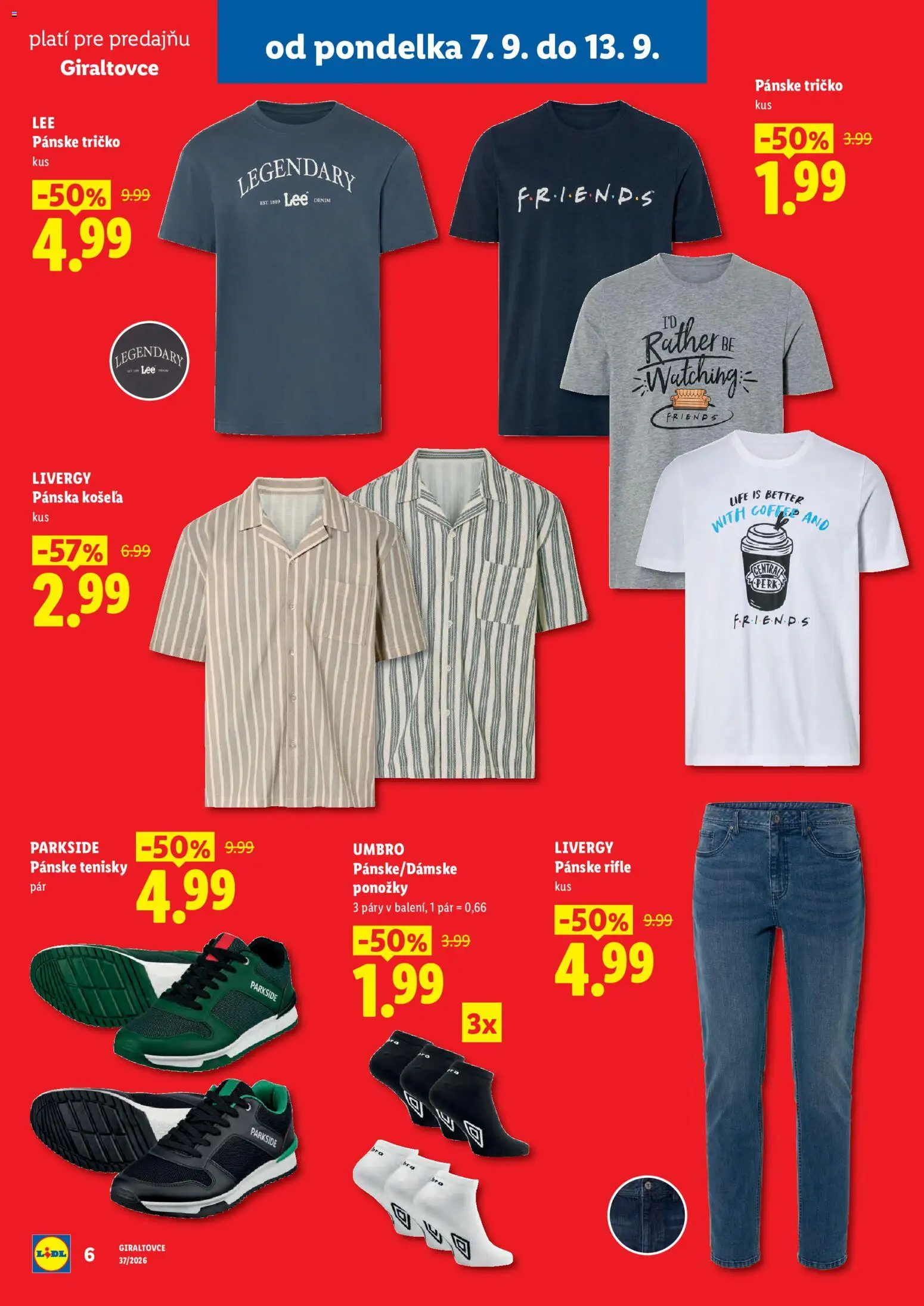 Nové Lidl akcie – leták je platný od 07.09.2026 | Strana: 6 | Produkty: Parkside, Košeľa, Ponožky, Pánske tenisky