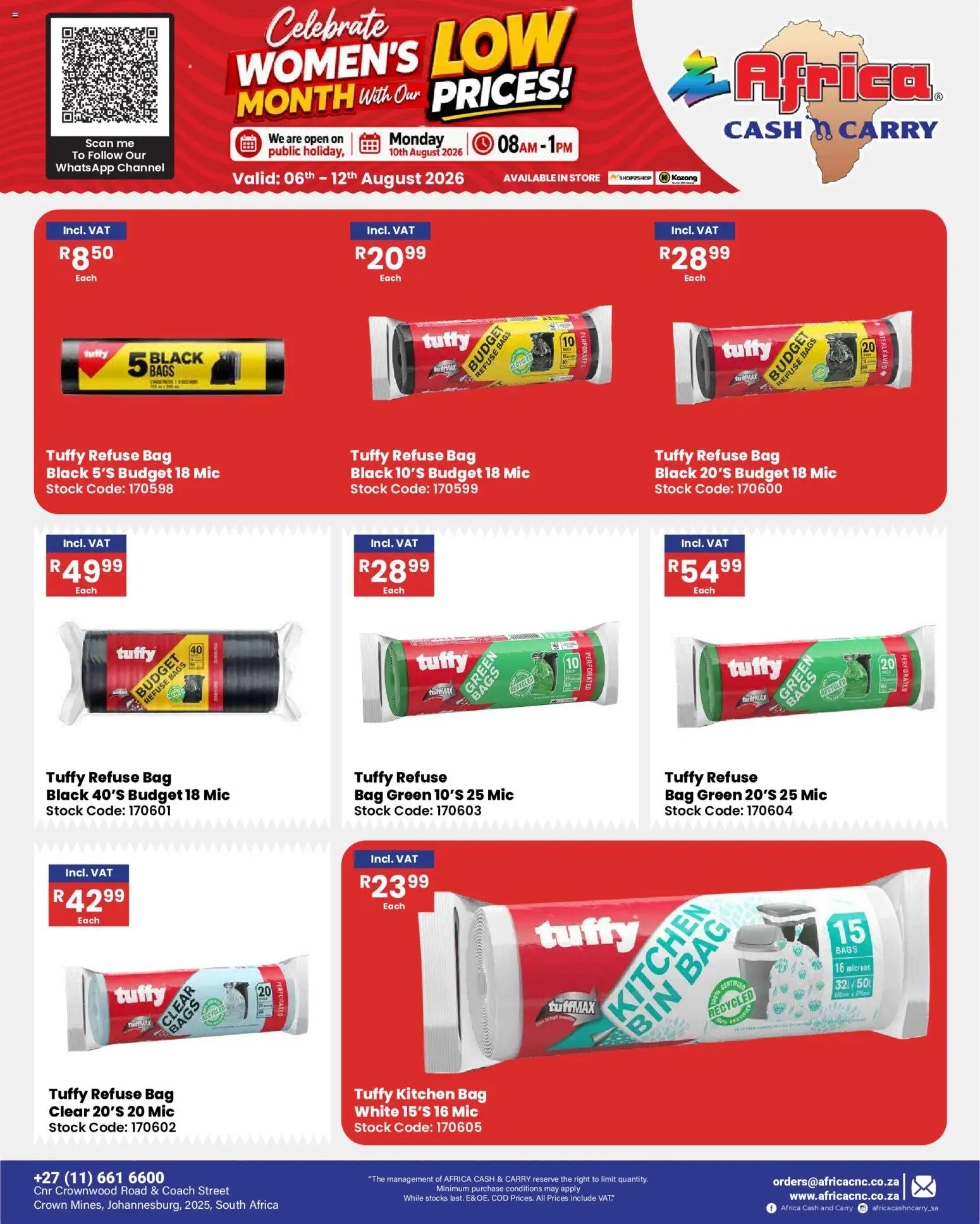 New Africa Cash & Carry catalogue – valid from 06/08/2026 | Page: 51 | Products: Bag, Refuse bags, Stock