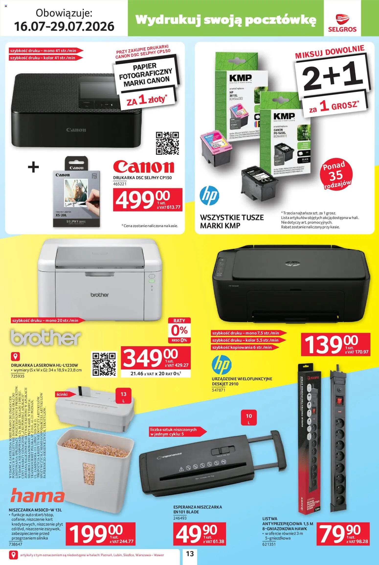 Selgros cash&carry gazetka - Black Weeks od 16.07.2026 | Strona: 13 | Produkty: Drukarka, Niszczarka
