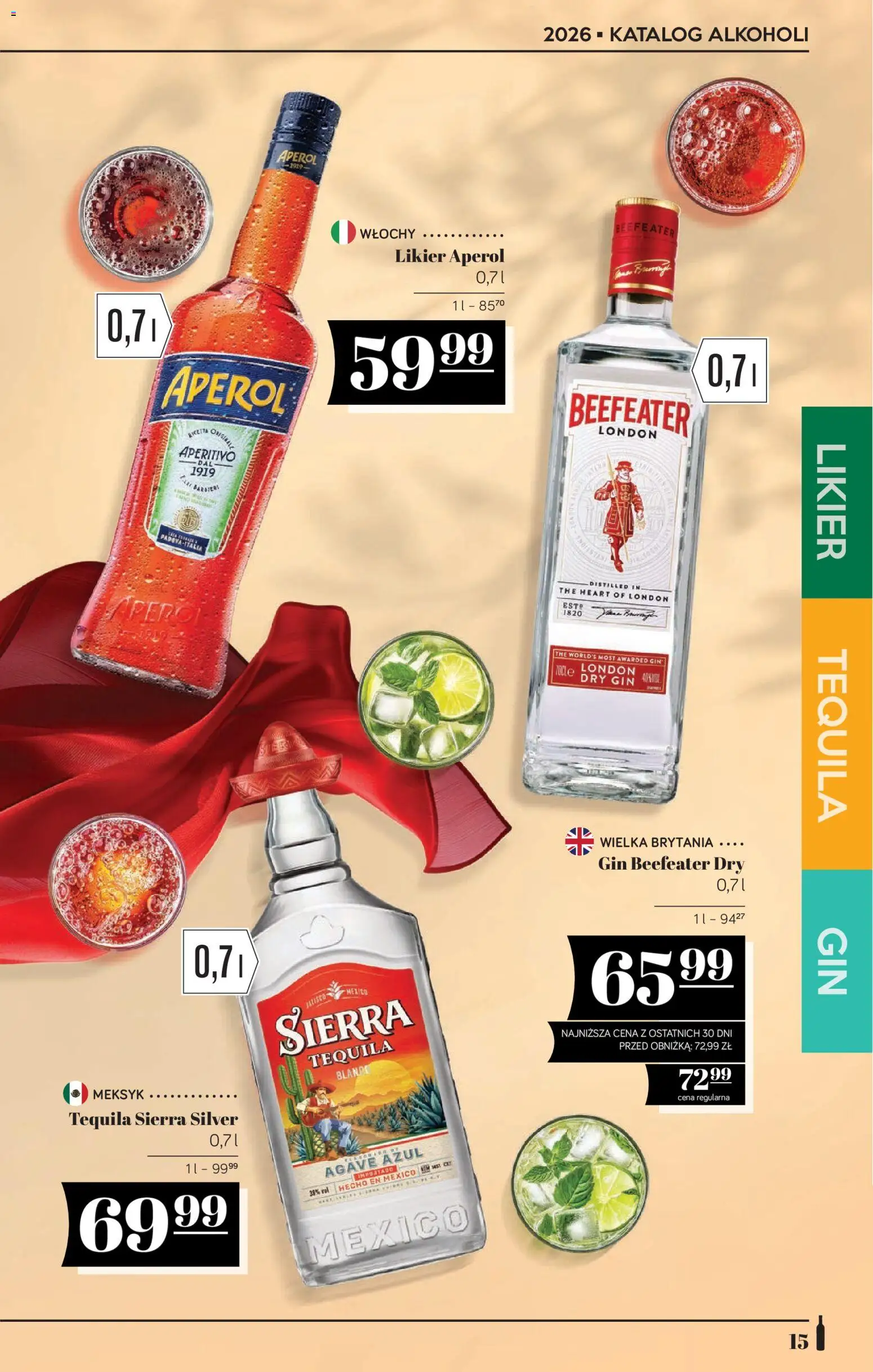 POLOmarket katalog - Alkoholi od 21.05.2026 | Strona: 15 | Produkty: Tequila Sierra Silver, Tequila, Beefeater, Aperol