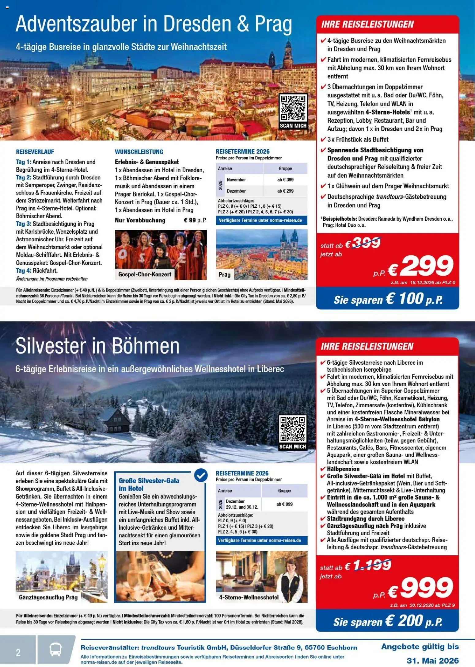 Norma Reisen – gültig ab 01.05.2026 | Seite: 2 | Produkte: Bier, Kühlschrank, Mineralwasser, Telefon