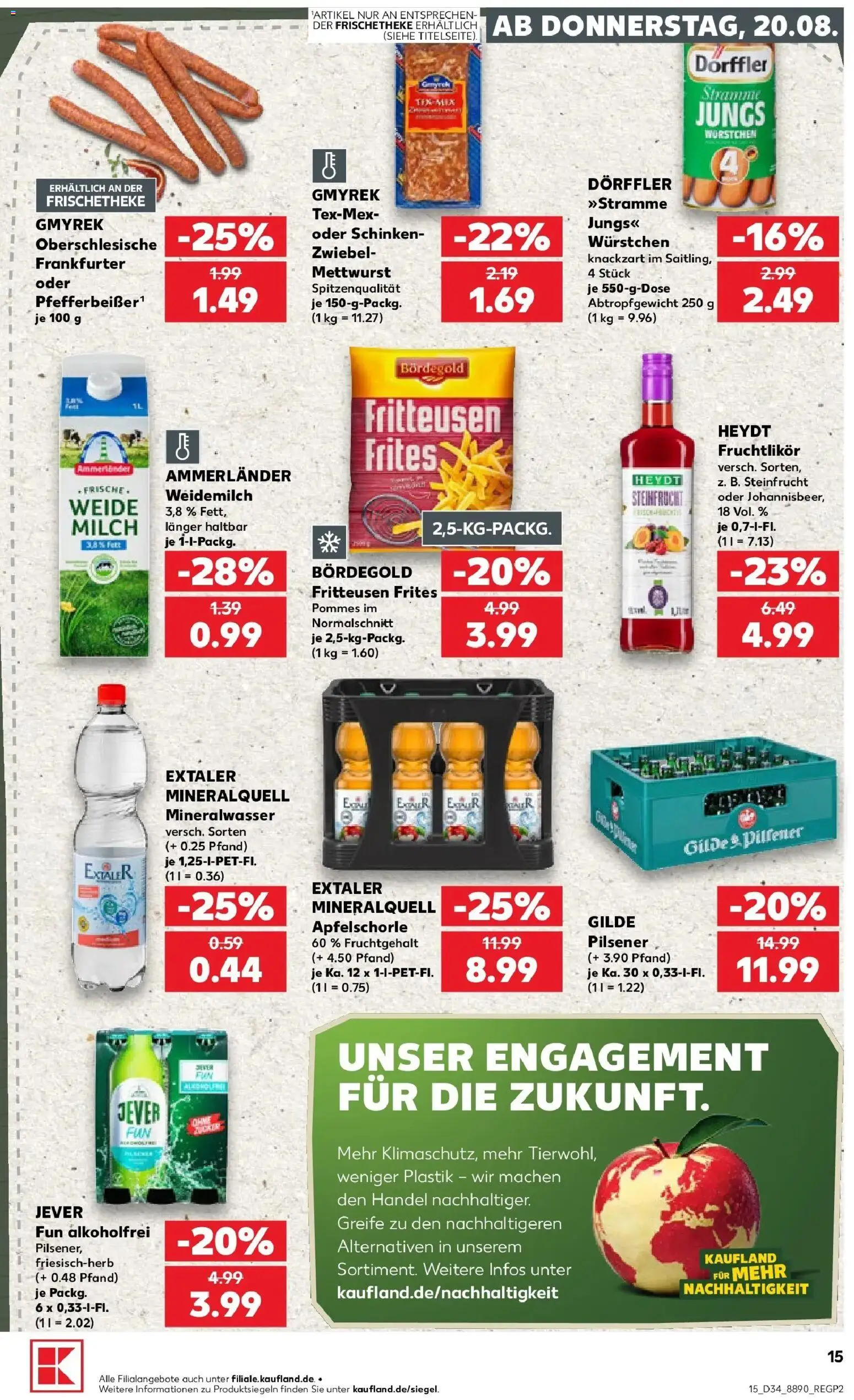 Prospekt Kaufland ab 20.08.2026 » Angebote Online zum Blättern | Seite: 15 | Produkte: Milch, Pommes, Mineralwasser, Jever