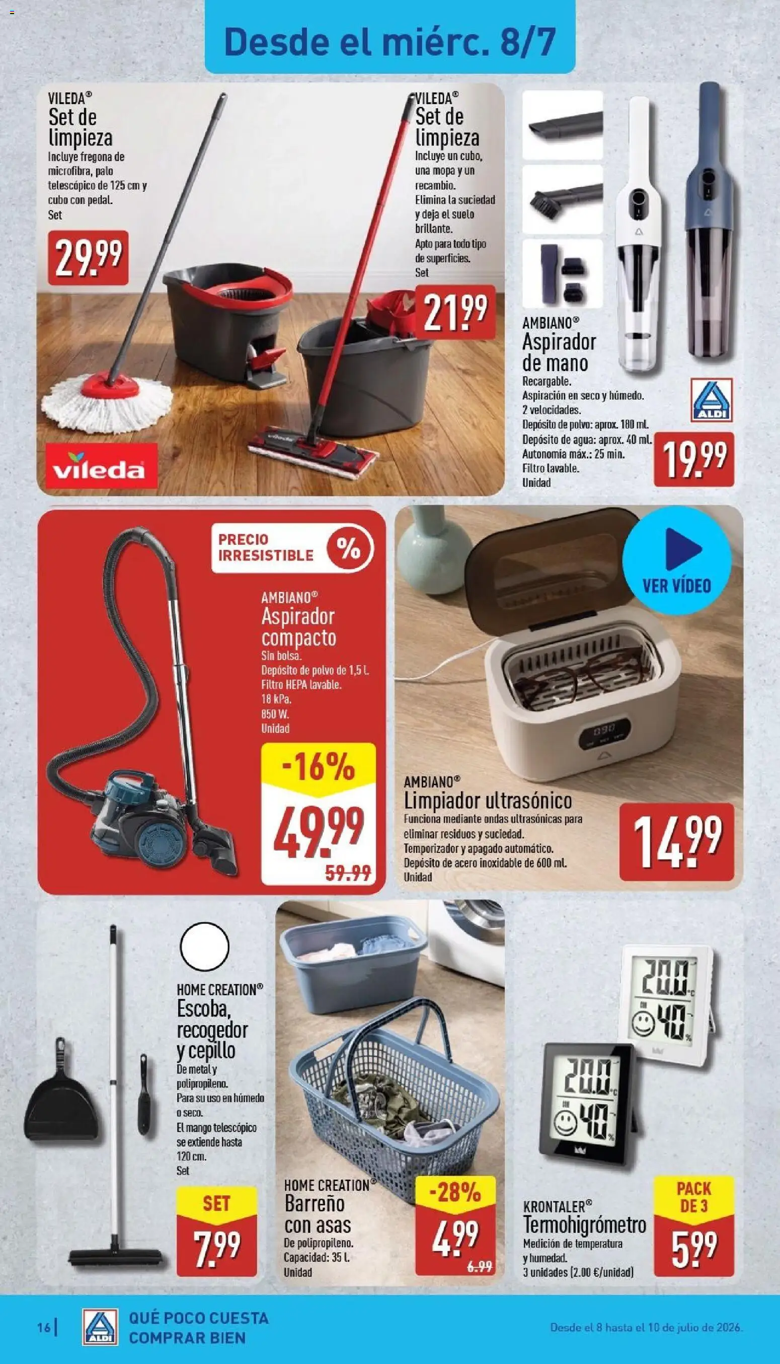 Aldi folleto Península │ válido desde el 06/07/2026 | Página: 16 | Productos: Polvo, Mopa, Video, Agua
