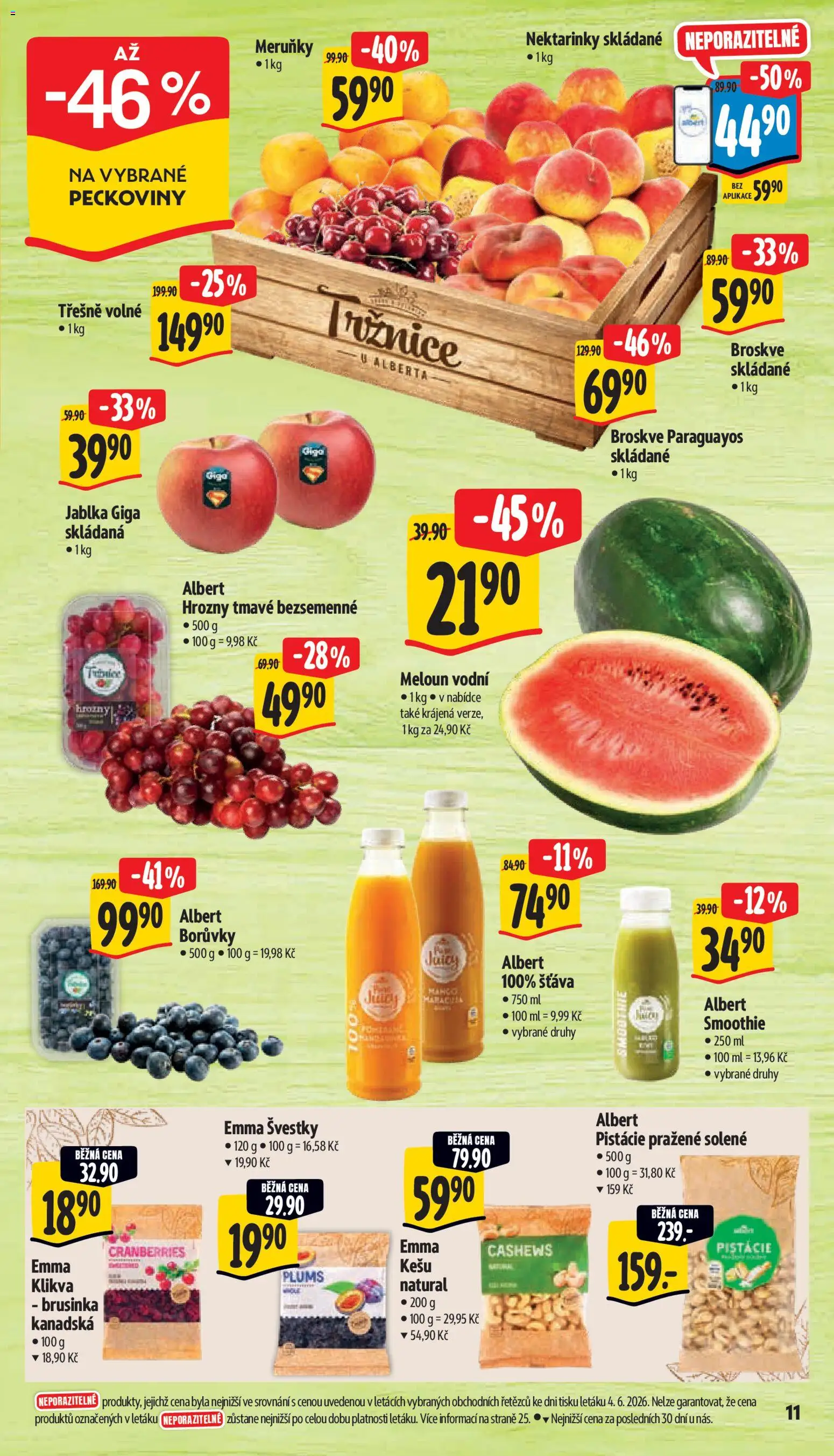 Albert leták - Supermarket od 10.06.2026 | Strana: 17 | Produkty: Třešně, Pistácie, Borůvky, Nektarinky