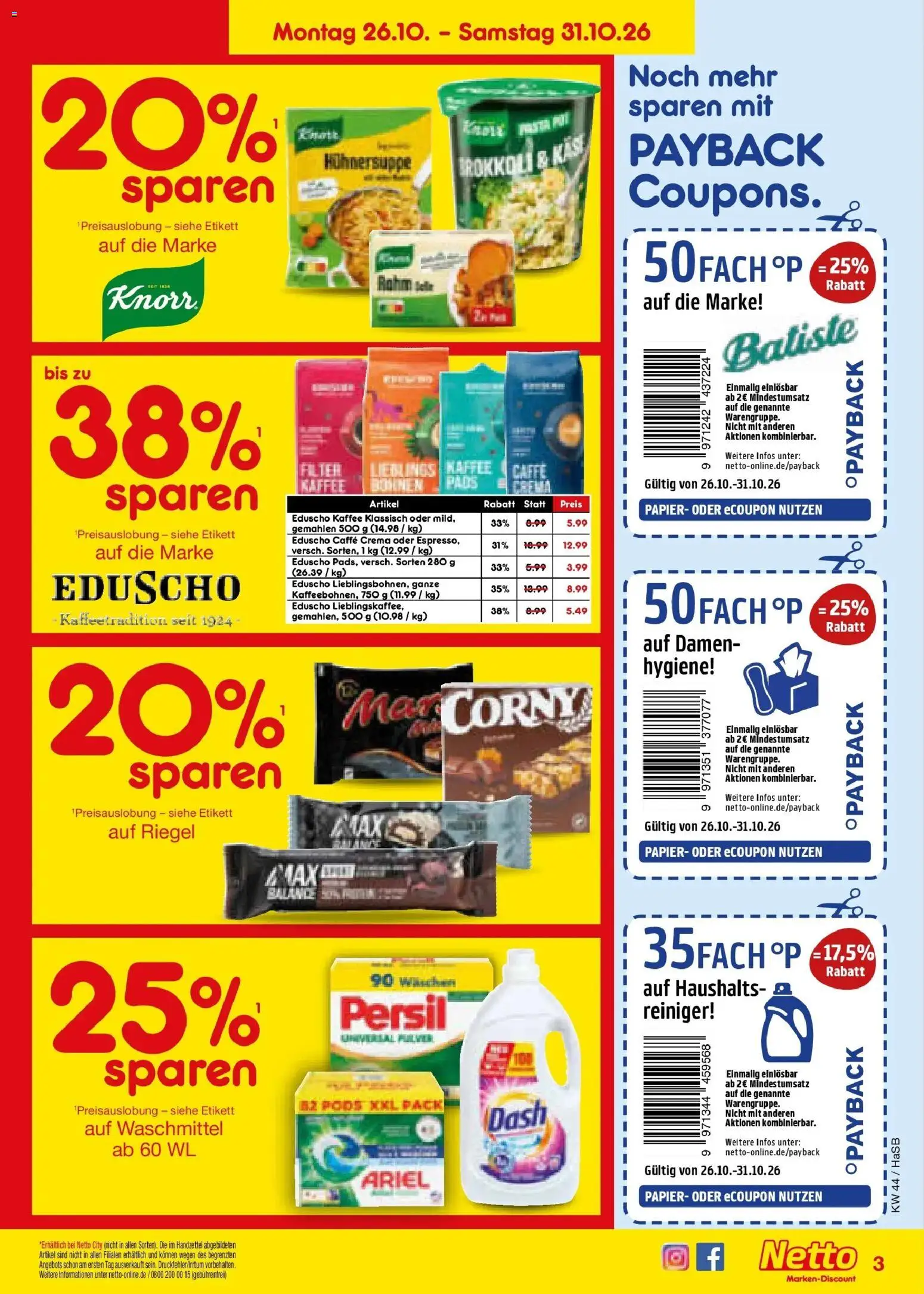 Netto Marken-Discount Prospekt Unna – gültig ab 26.10.2026 | Seite: 3 | Produkte: Ariel, Kaffee, Eduscho, Persil