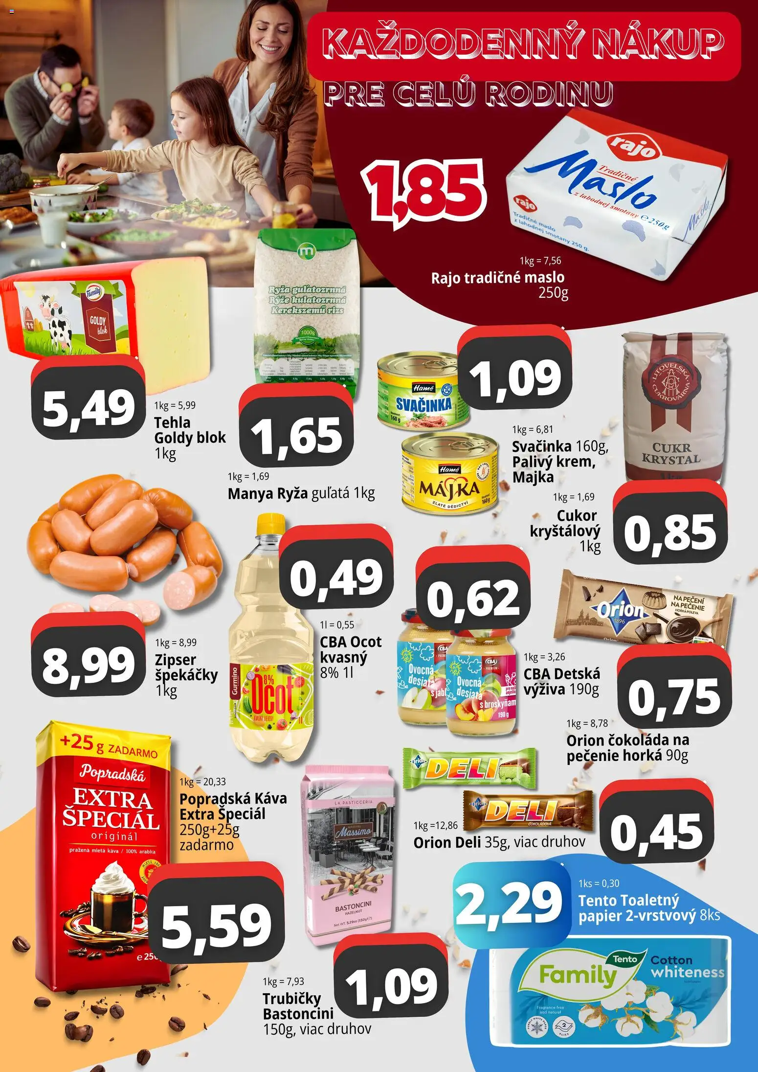 Nové CBA Komfos akcie – leták je platný od 03.08.2026 | Strana: 2 | Produkty: Popradská káva, Ryža, Cukor, Mletá káva