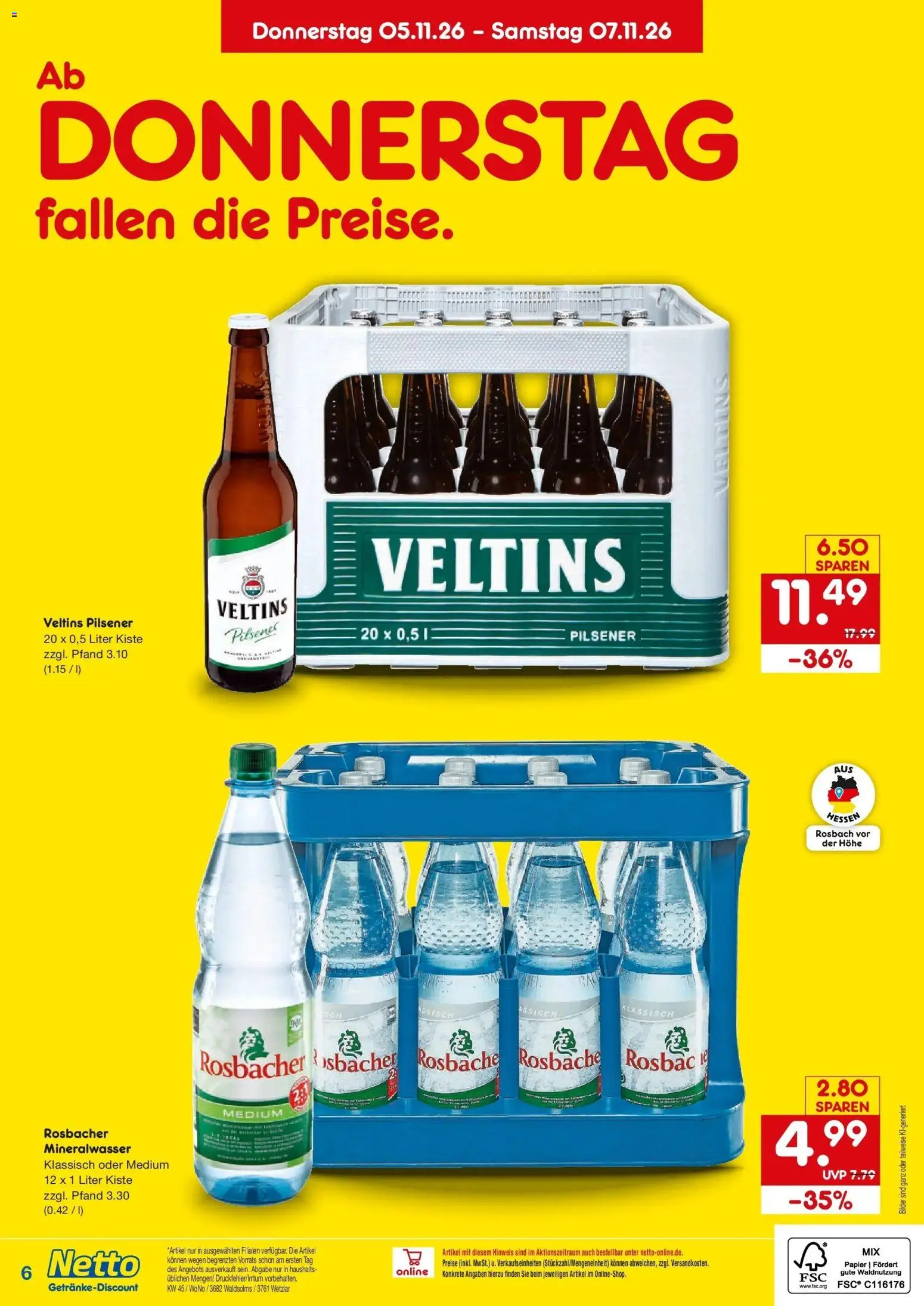 Netto Marken-Discount Prospekt Waldsolms-Brandoberndorf – gültig ab 02.11.2026 | Seite: 6 | Produkte: Mineralwasser, Bilder, Veltins