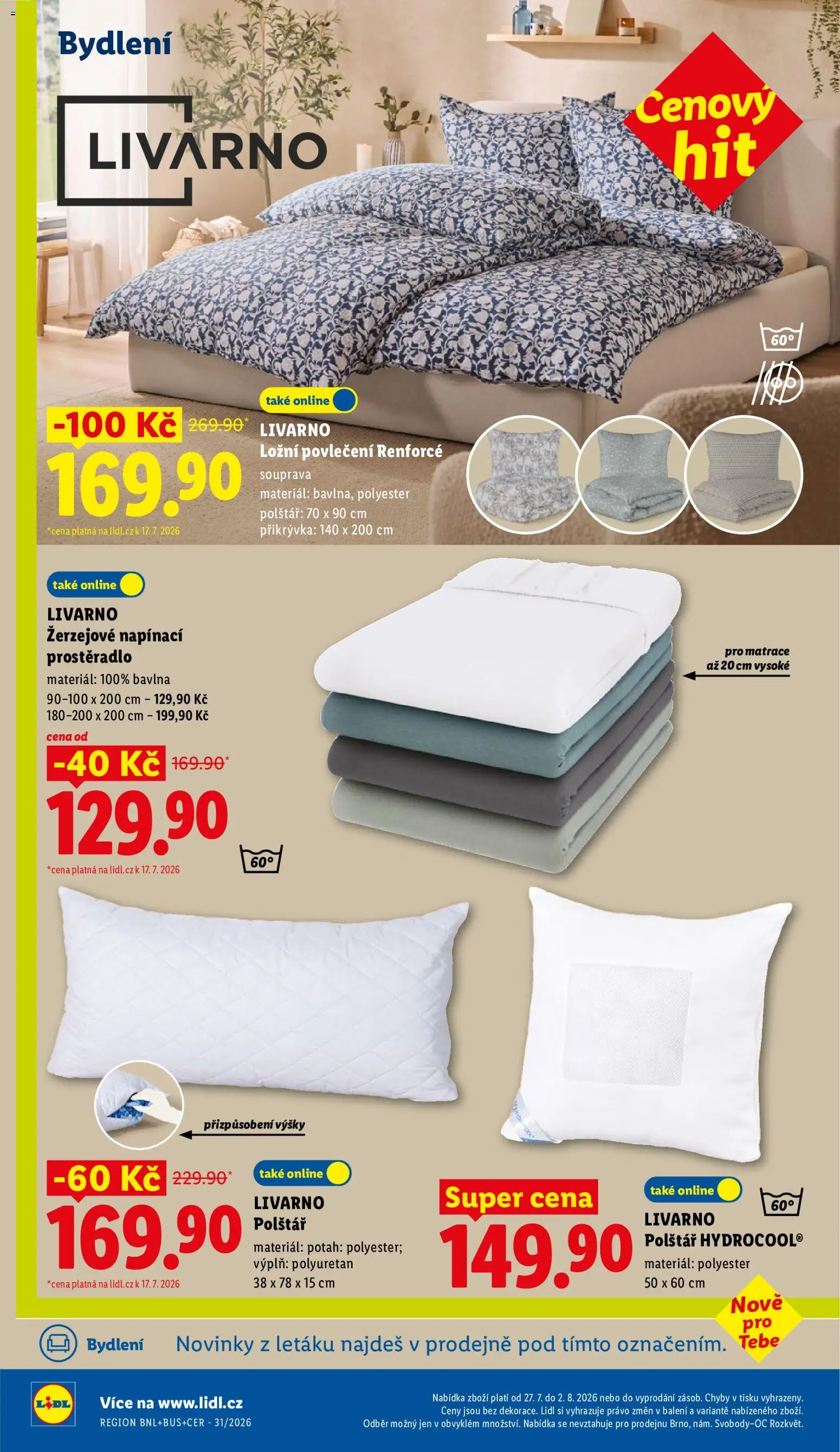 Lidl leták - Spotřební zboží od 27.07.2026 | Strana: 10 | Produkty: Ložní povlečení, Matrace, Přikrývka, Prostěradlo