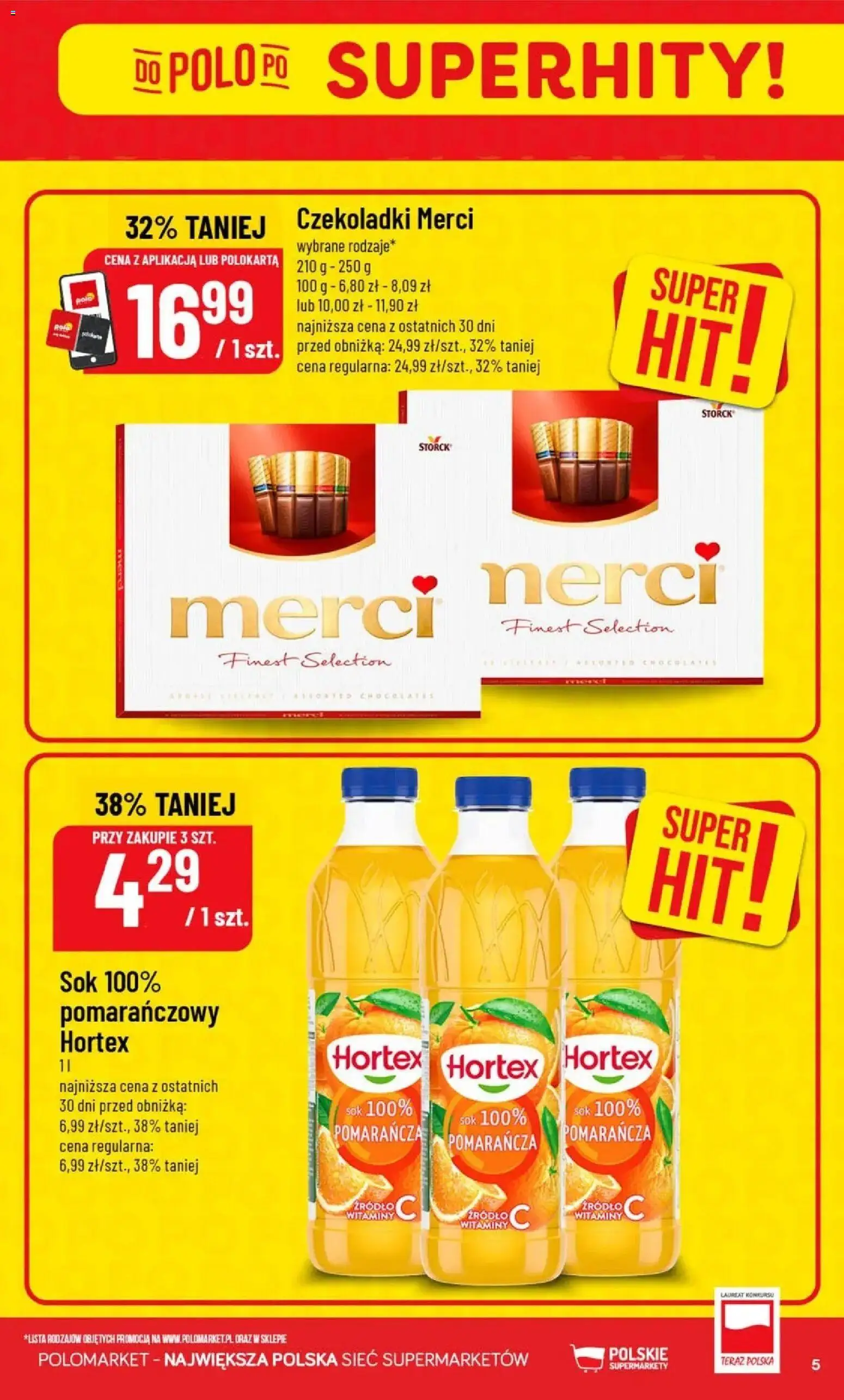 Nowa POLOmarket gazetka od jutra 23.09.2026 | Strona: 5 | Produkty: Czekoladki Merci, Czekoladki, Merci, Sok