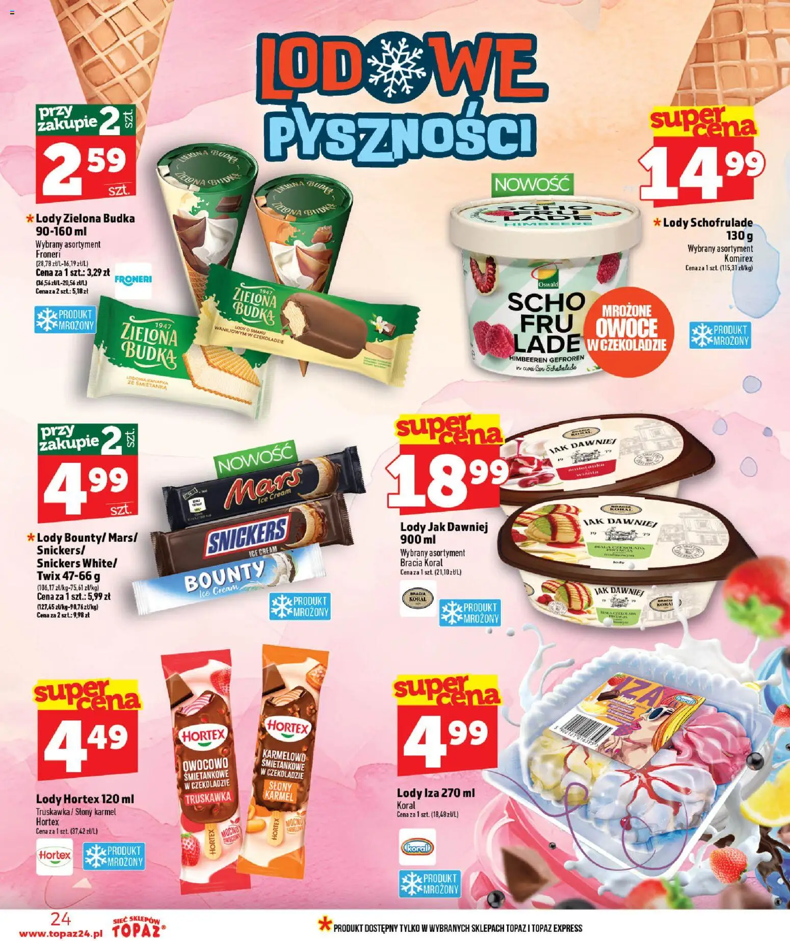Topaz gazetka - MAZ od 02.07.2026 | Strona: 24 | Produkty: Lody, Owoce