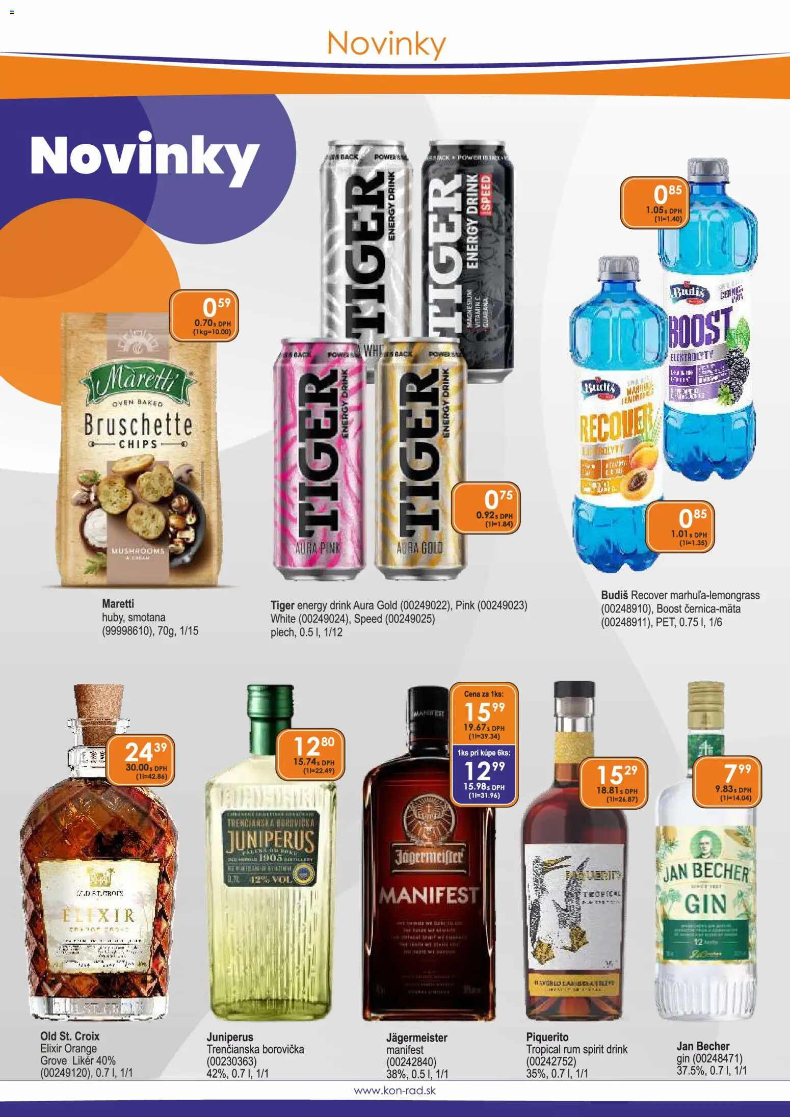 Nové KON - RAD akcie – leták je platný od 01.08.2026 | Strana: 2 | Produkty: Smotana, Borovička, Budiš, Gin