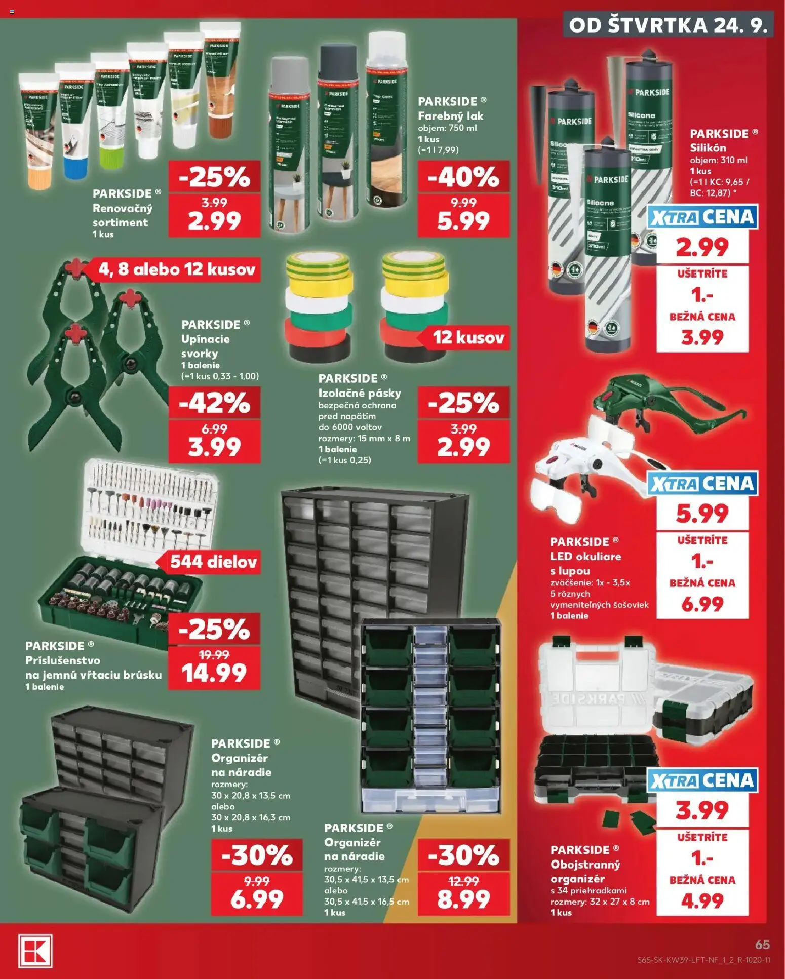 Nové Kaufland akcie – leták je platný od 24.09.2026 | Strana: 65 | Produkty: Organizér, Náradie, Parkside, Okuliare