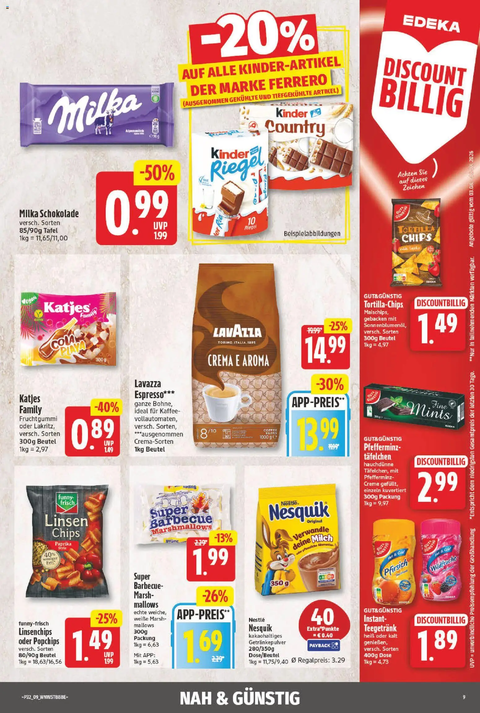 NP Discount Prospekt – gültig ab 03.08.2026 | Seite: 9 | Produkte: Lavazza, Milka, Paprika, Pfirsich