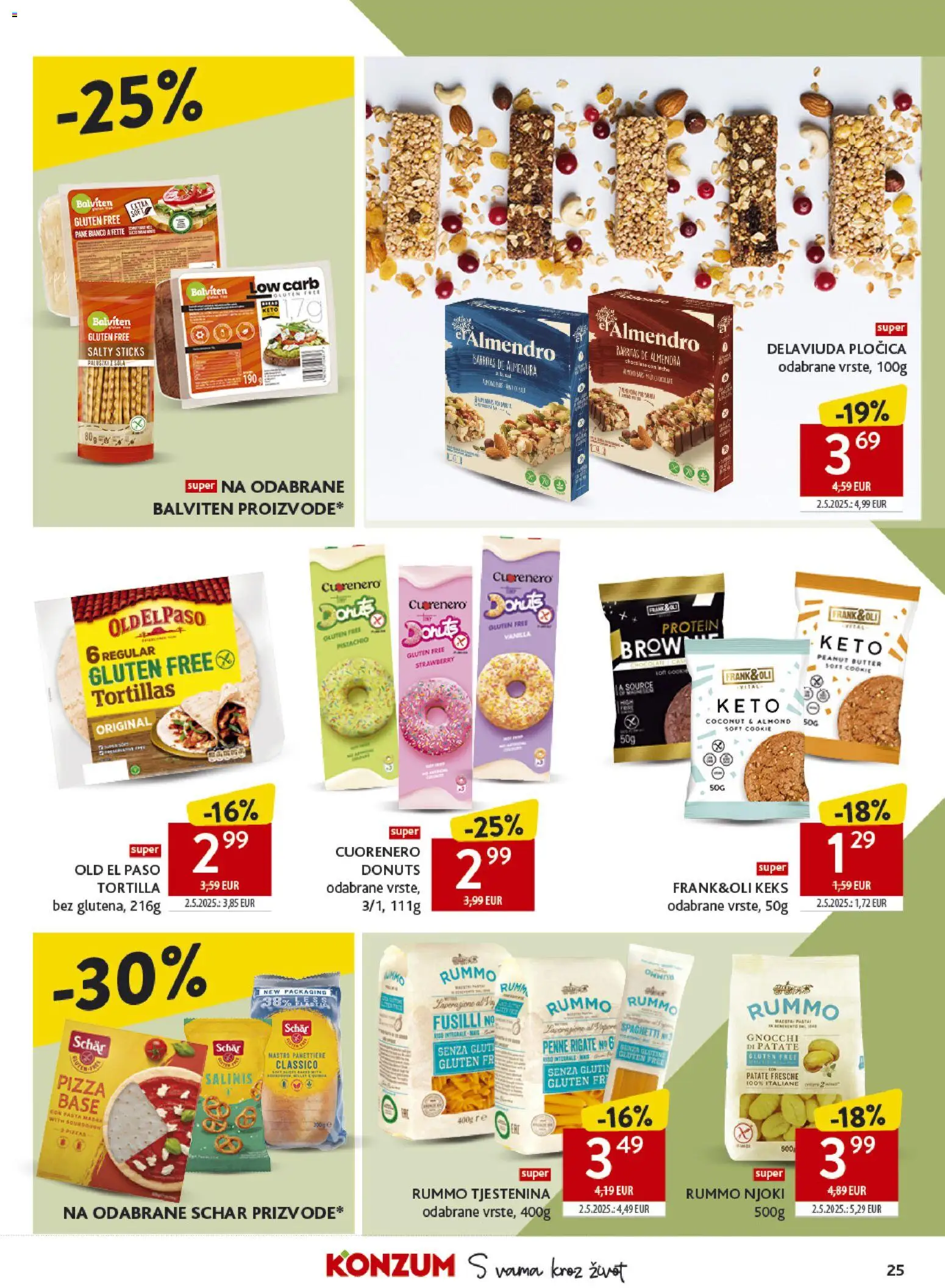 Konzum katalog | vrijedi od 06.05.2026 | Stranica: 25 | Proizvodi: Pizza, Njoki, Tjestenina, Keks
