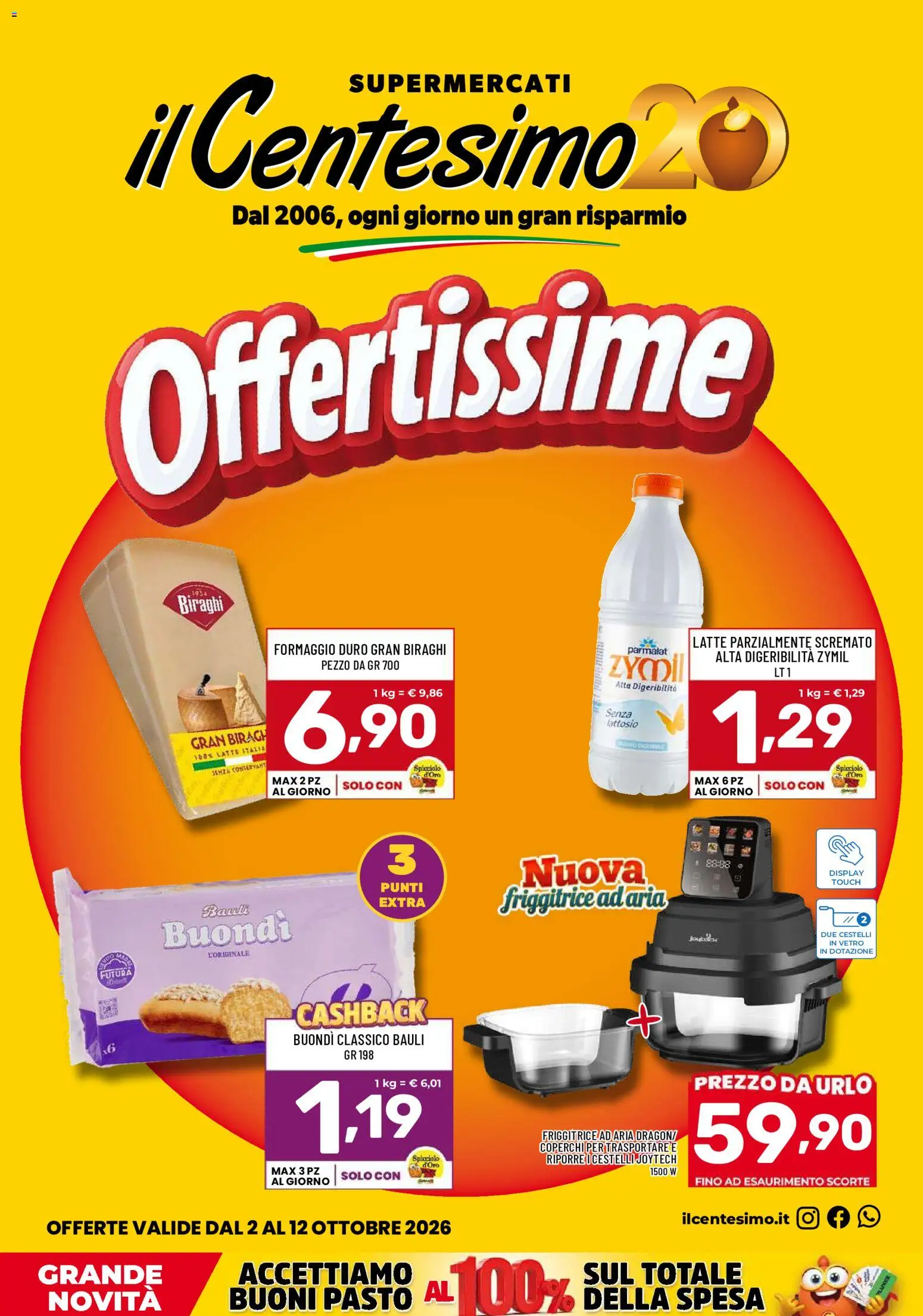 Volantino Il Centesimo del 02/10/2026 | Pagina: 1 | Prodotti: Latte, Formaggio, Friggitrice, Senza lattosio