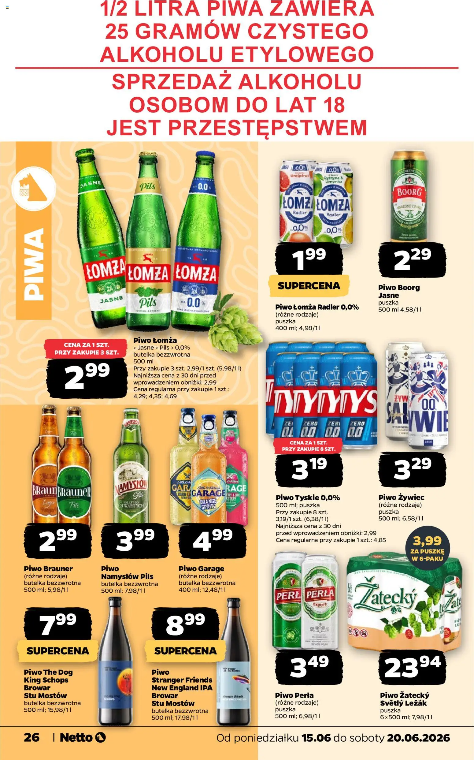 Netto gazetka od poniedziałku spożywcza od 15.06.2026 | Strona: 26 | Produkty: Limonka, Leżak, Piwo, Grejpfrut