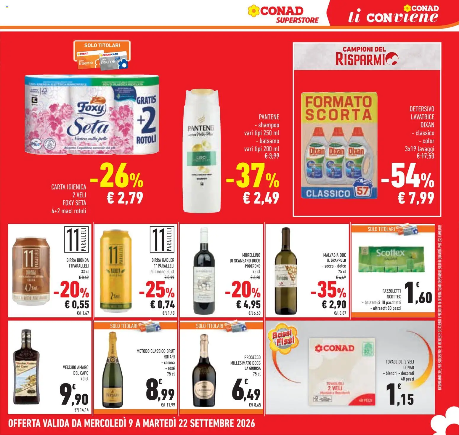 Volantino Conad del 09/09/2026 | Pagina: 17 | Prodotti: Balsamo, Carta igienica, Detergente, Amaro