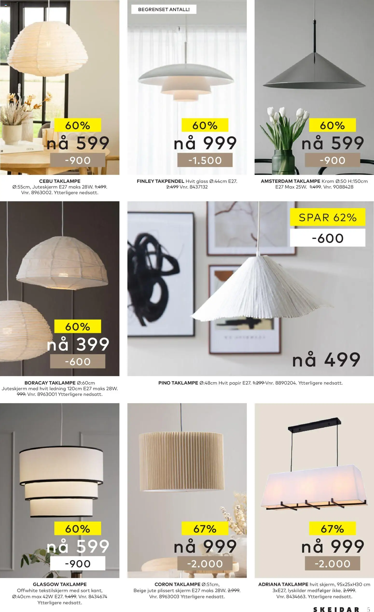 {H1} | Side: 5 | Produkter: Taklampe, Ledning, Skjerm, Glass