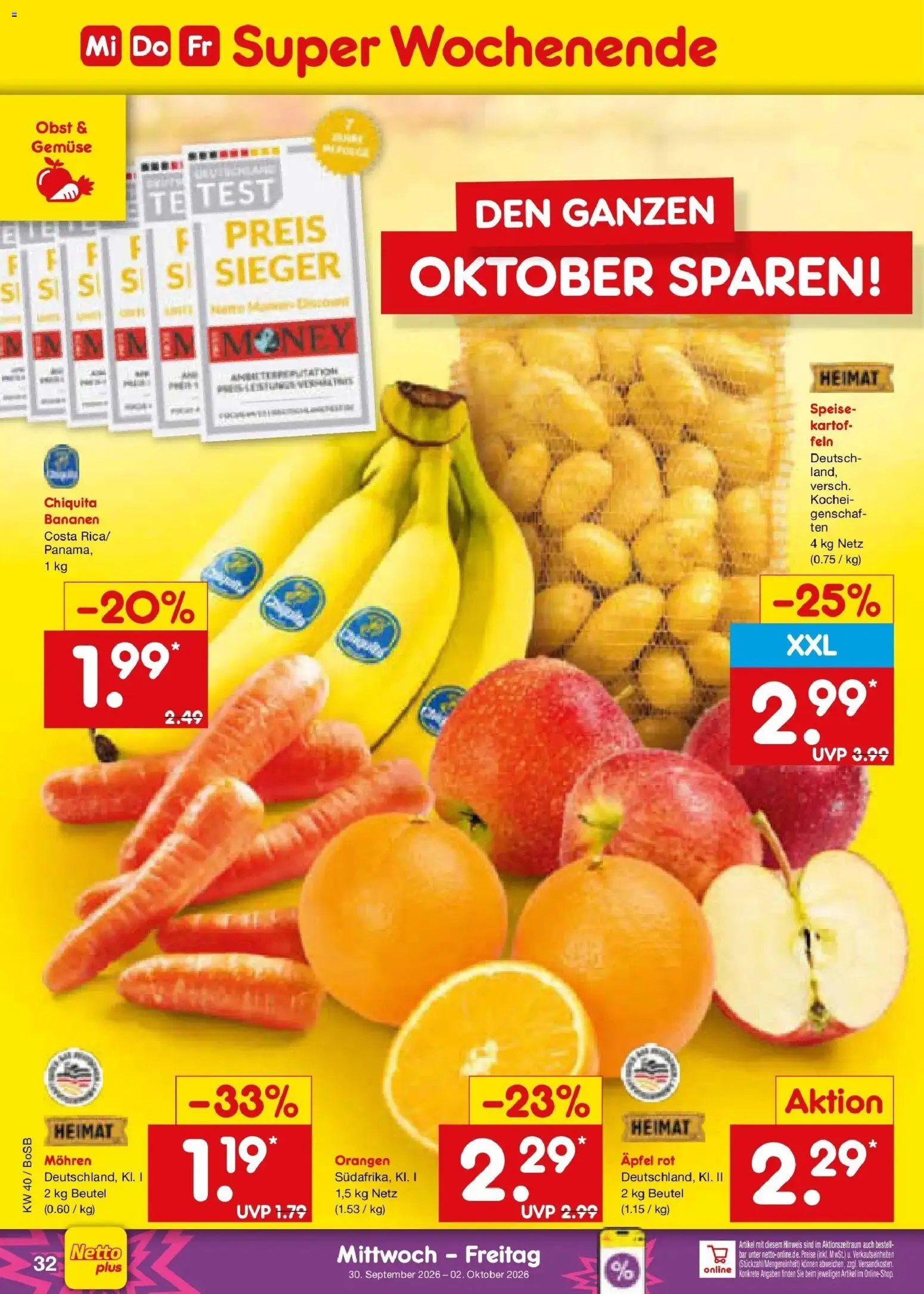 Netto Marken-Discount Prospekt Stadtlohn – gültig ab 28.09.2026 | Seite: 50 | Produkte: Bananen, Orangen, Mohren, Gemüse