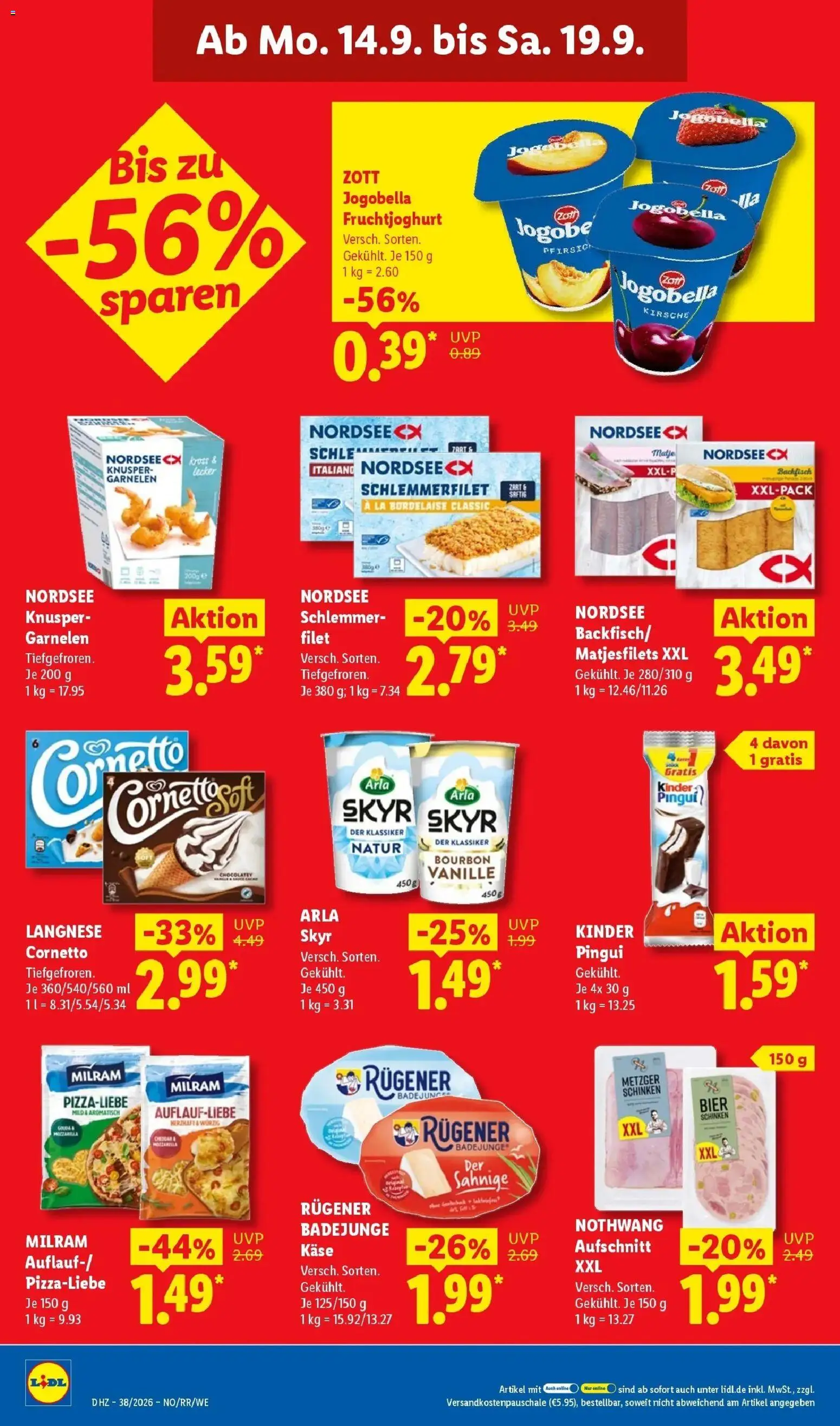 Lidl Prospekt Hagen (ab 14.09.2026) zum Blättern » Angebote | Seite: 22 | Produkte: Langnese, Garnelen, Milram, Pfirsich